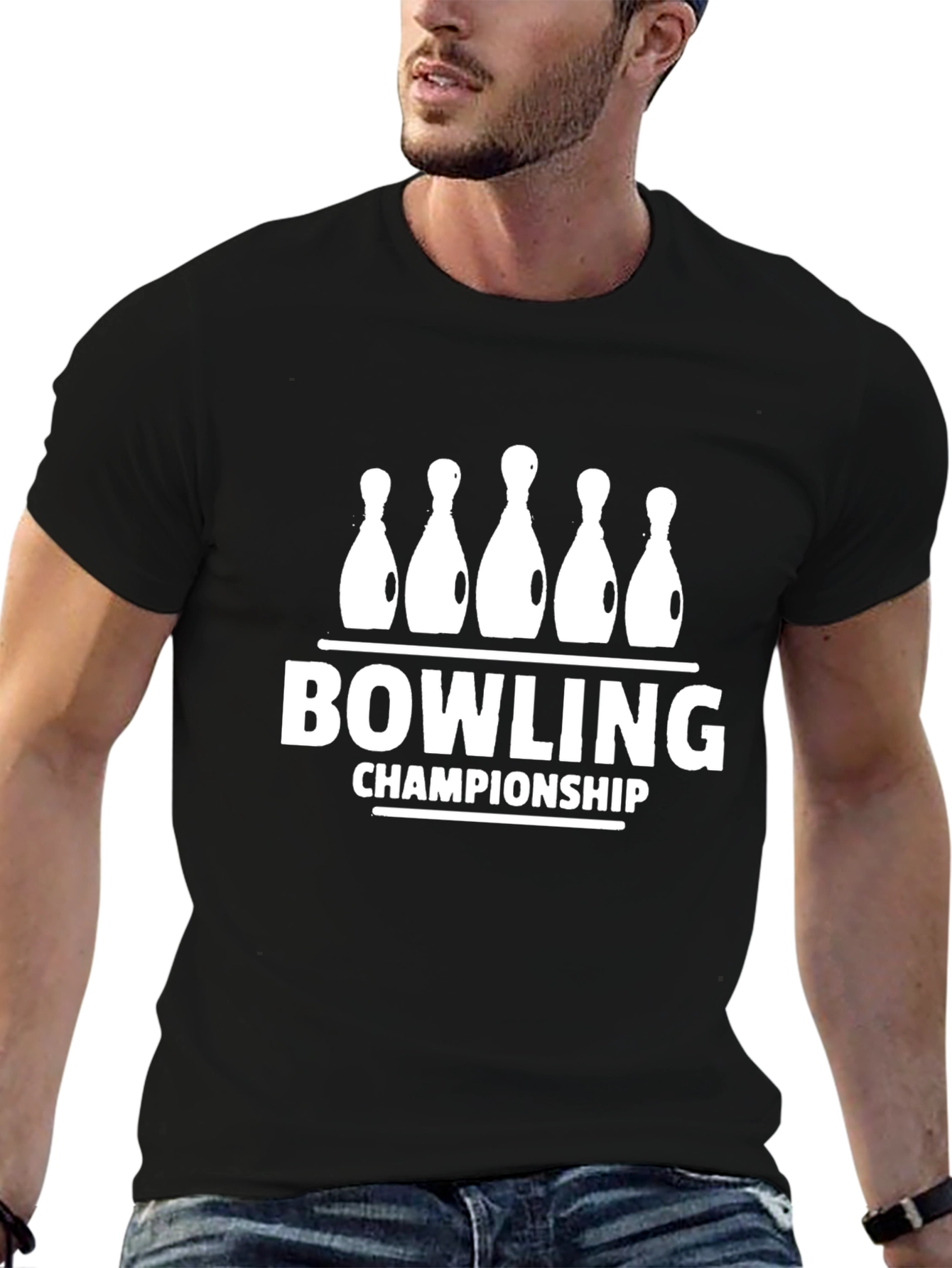 Bowling Championship Black Graphic Tee Shirt