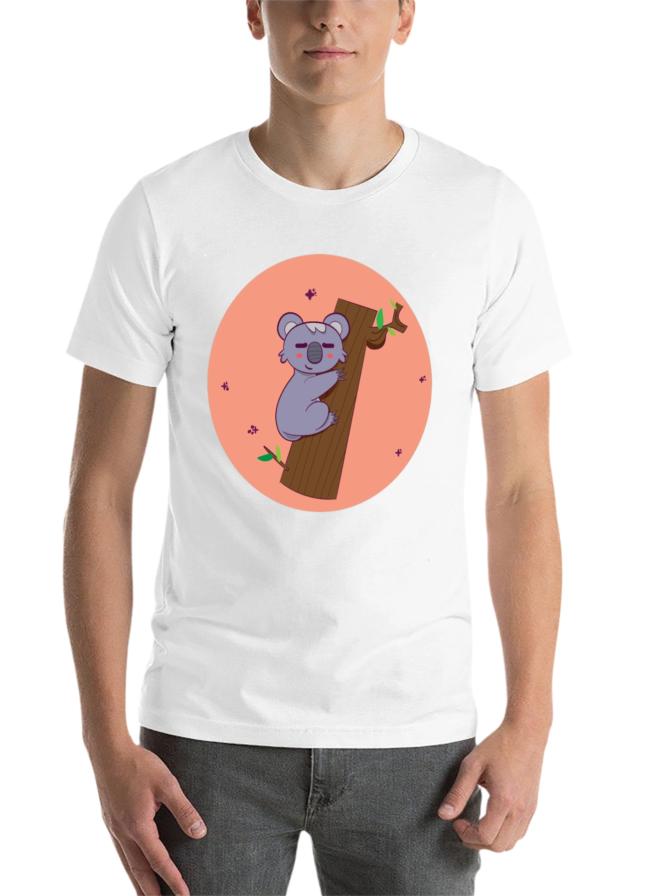 Koala Hugging Tree T-Shirt - Cute Cartoon Design