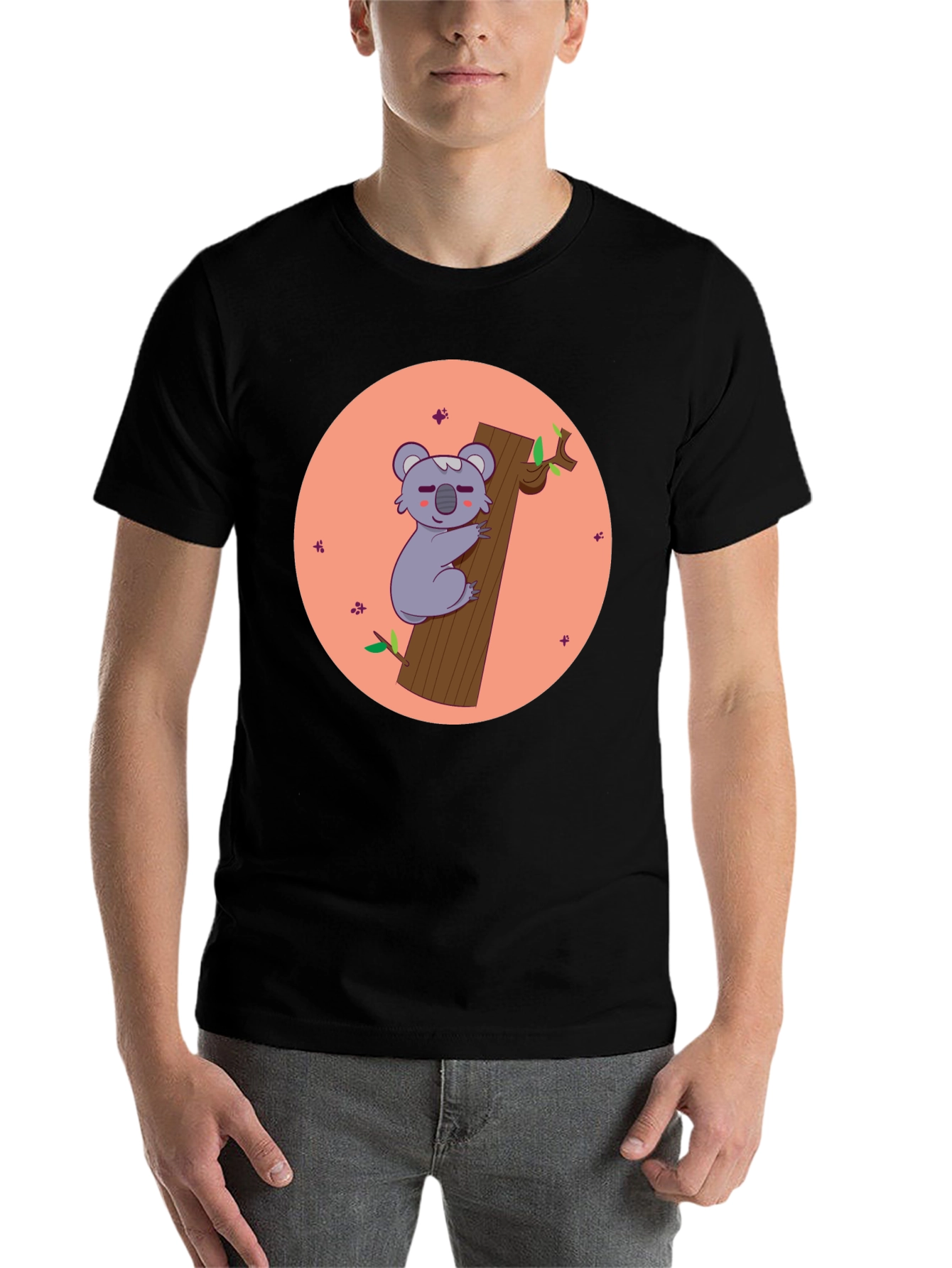 Koala Hugging Tree T-Shirt - Cute Cartoon Design