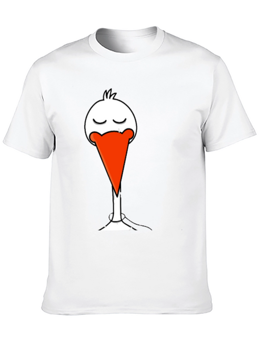 Black T-Shirt with Funny Stork Graphic Print