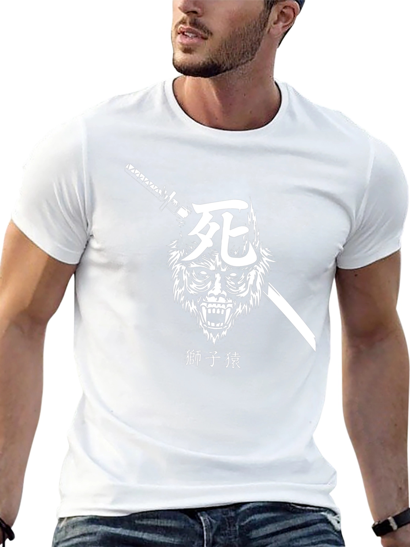 Samurai Wolf Graphic Tee - Black Cotton T-Shirt