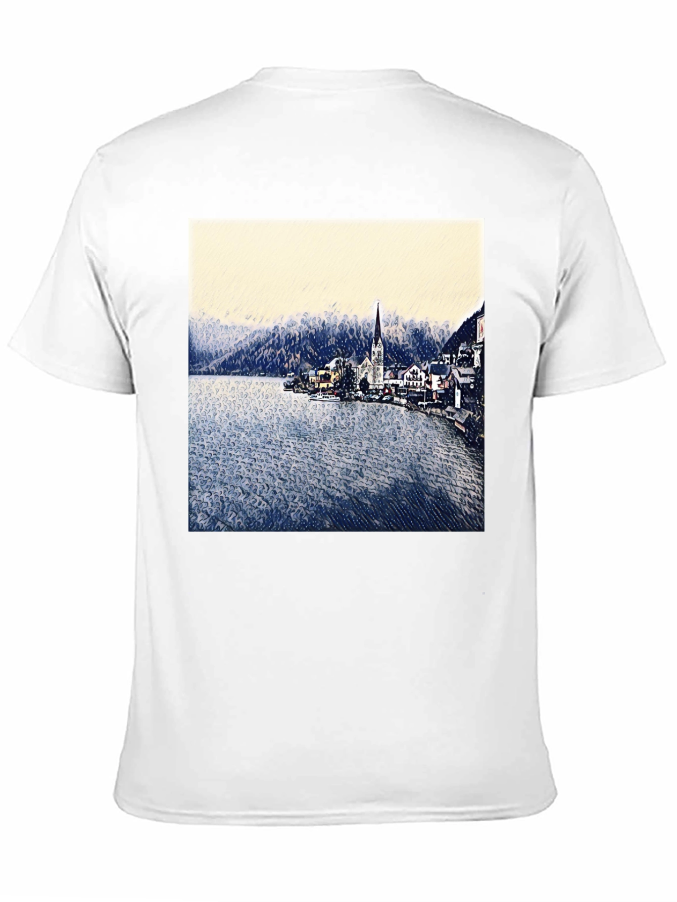 Scenic Lakeside Village Graphic Tee