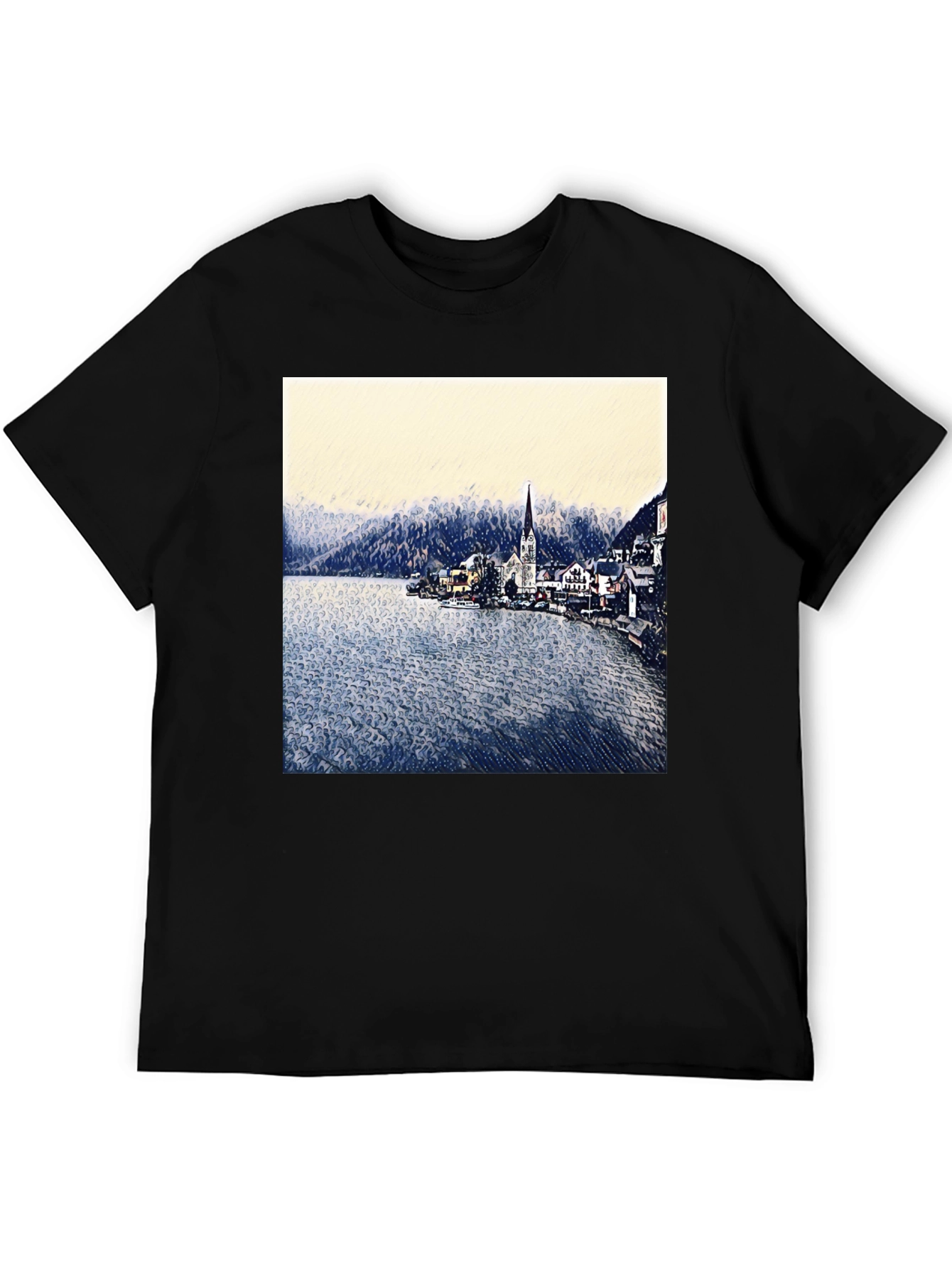 Scenic Lakeside Village Graphic Tee