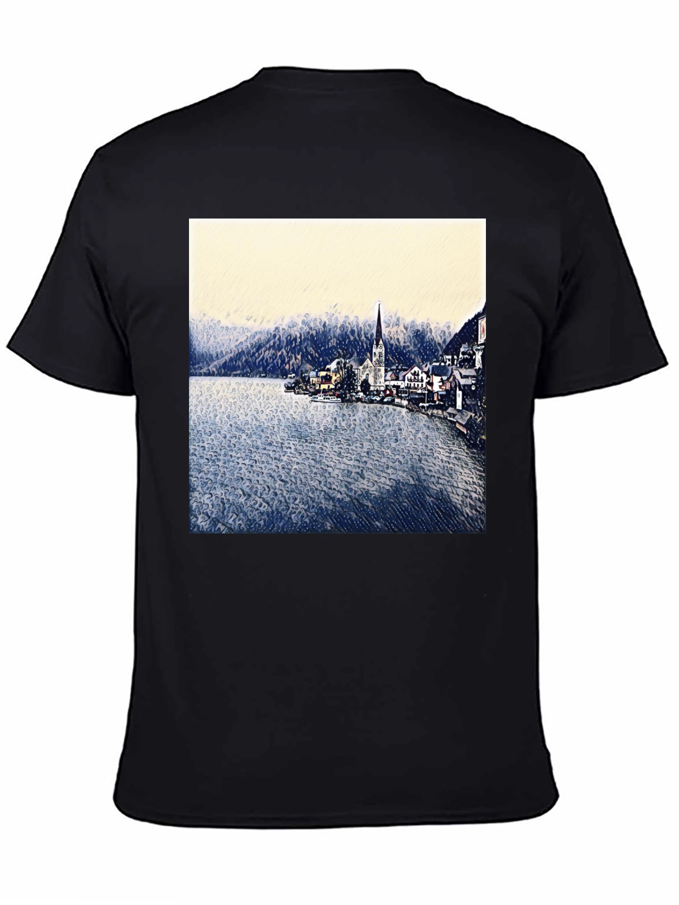 Scenic Lakeside Village Graphic Tee