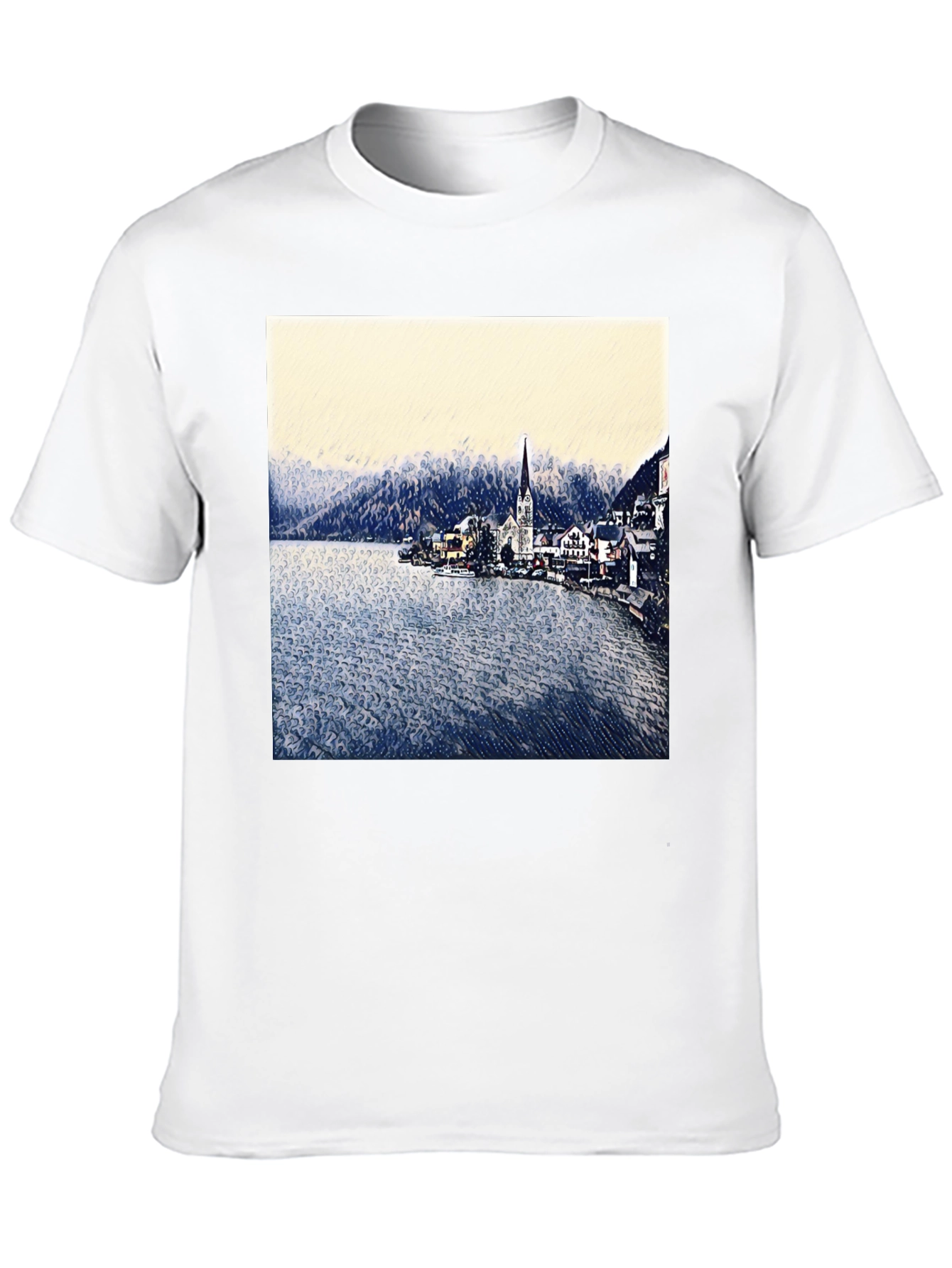 Scenic Lakeside Village Graphic Tee