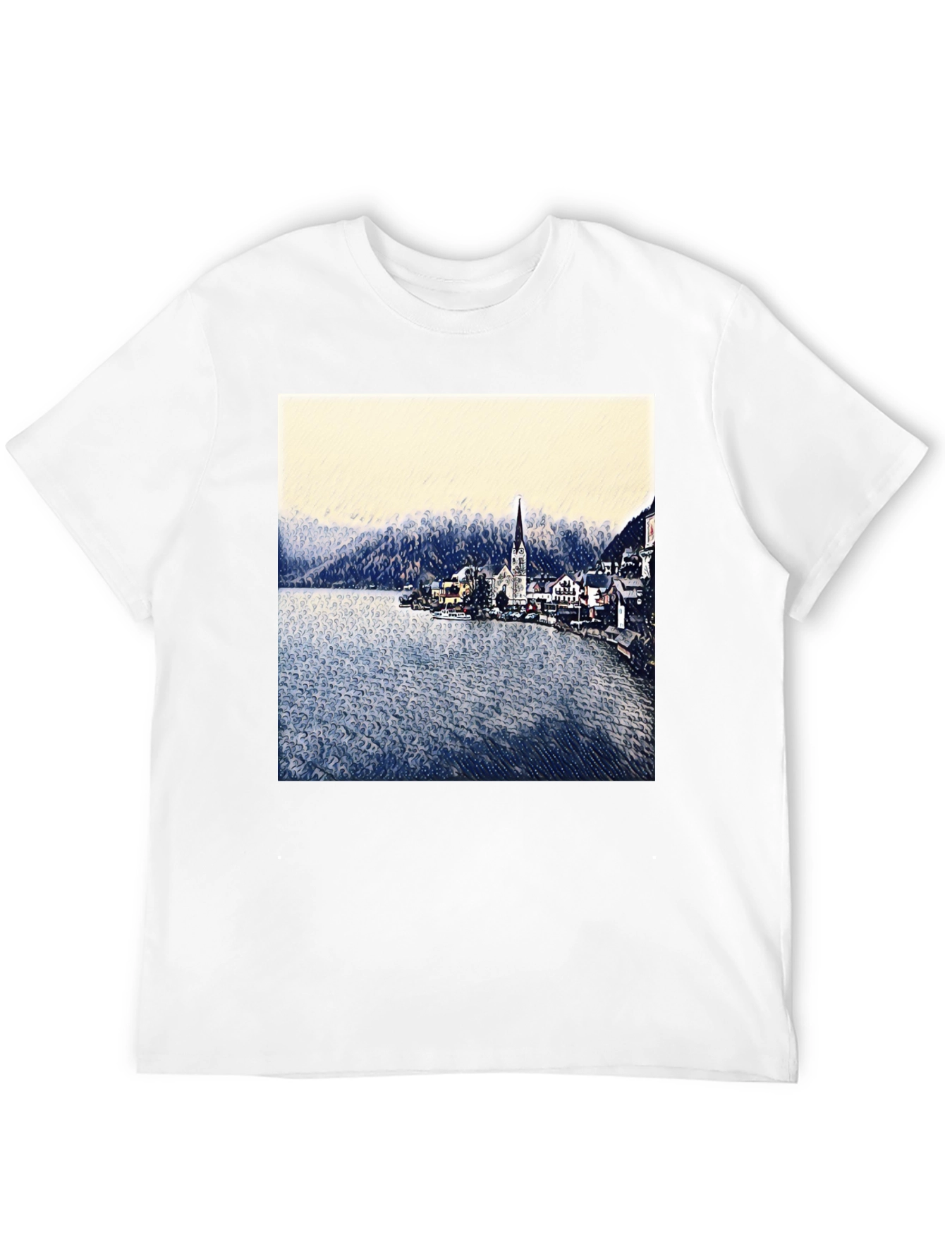 Scenic Lakeside Village Graphic Tee