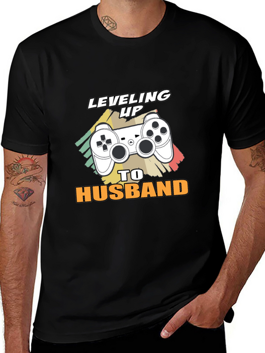 Leveling Up to Husband Gamer T-Shirt - Black