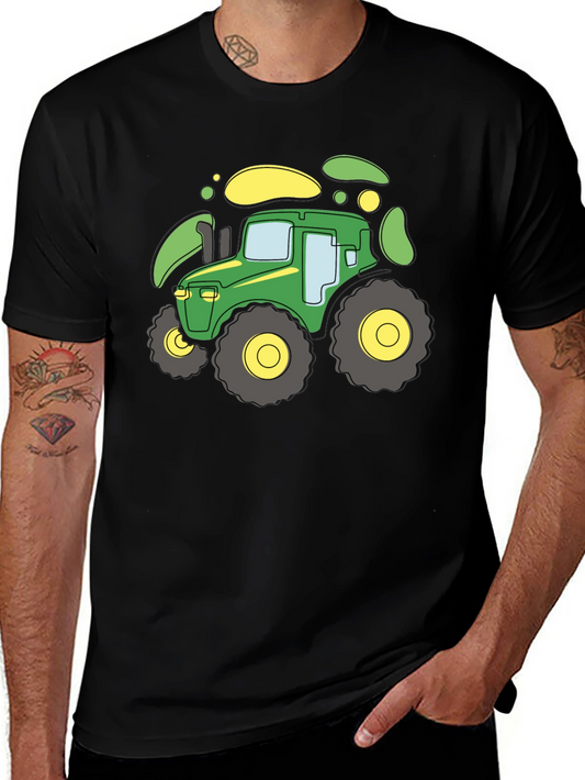 Cartoon Tractor Graphic T-Shirt - Black