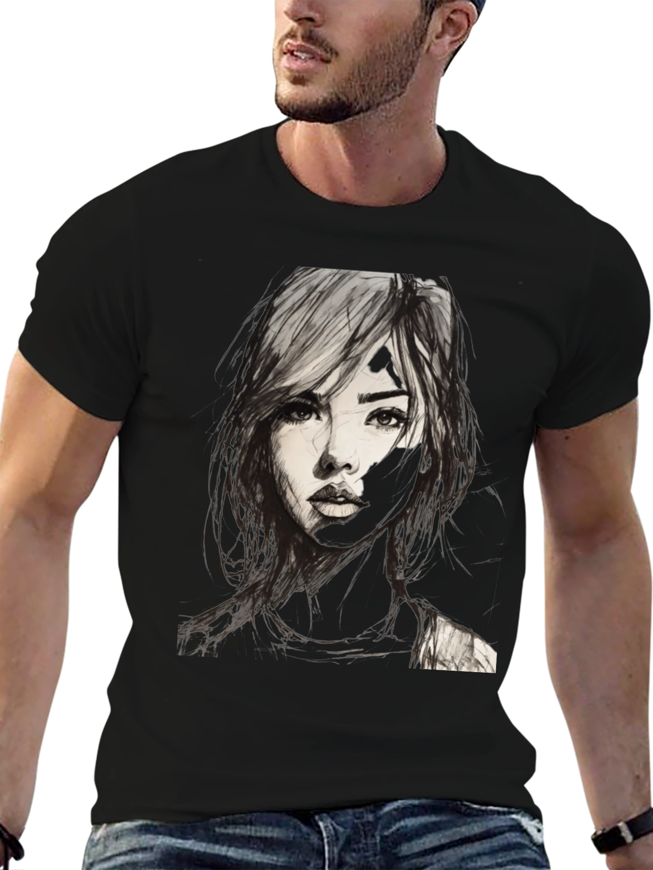 Graphic Tee - Woman Portrait Black T-Shirt