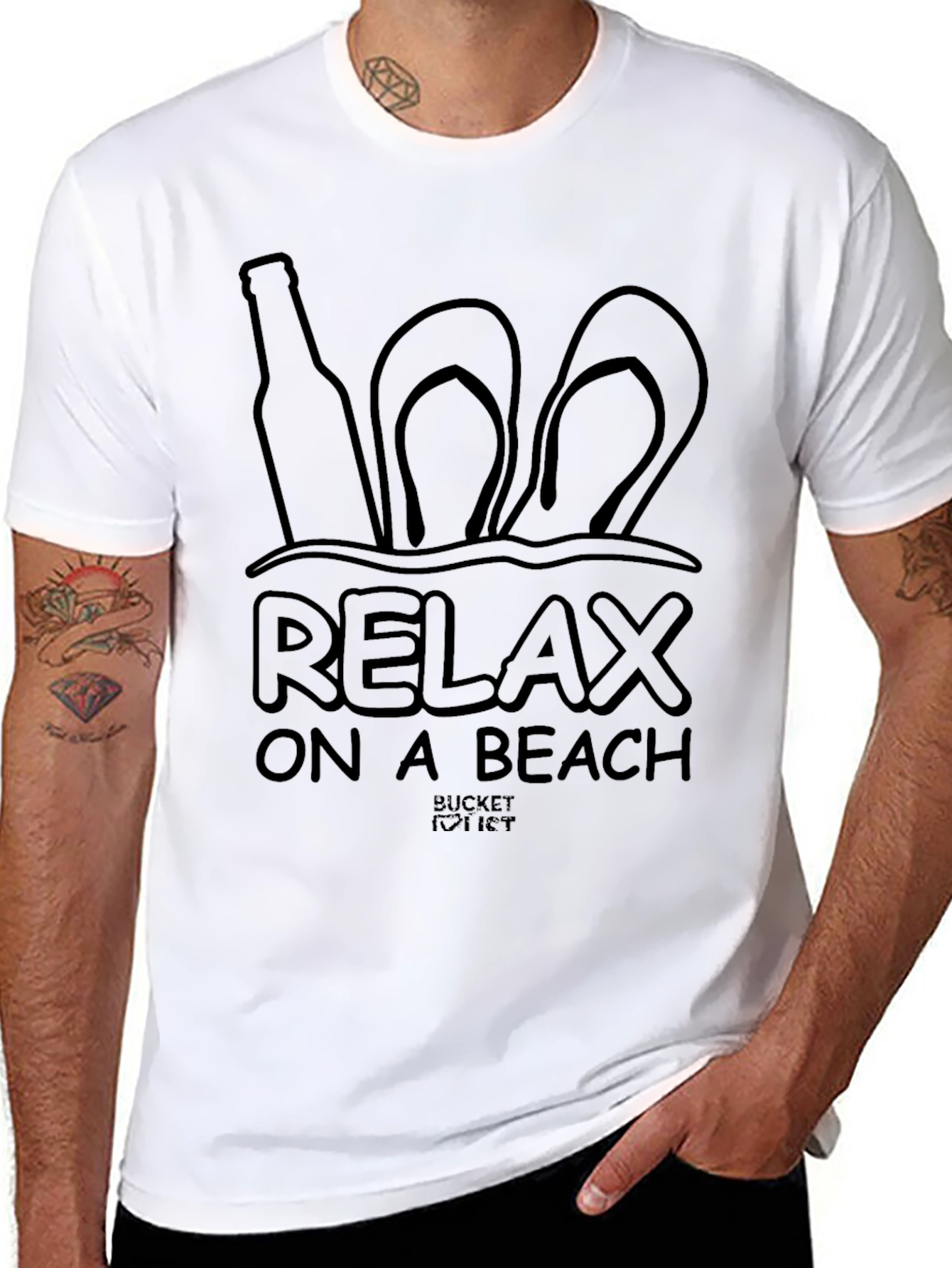 Relax On A Beach Mens Black T-Shirt