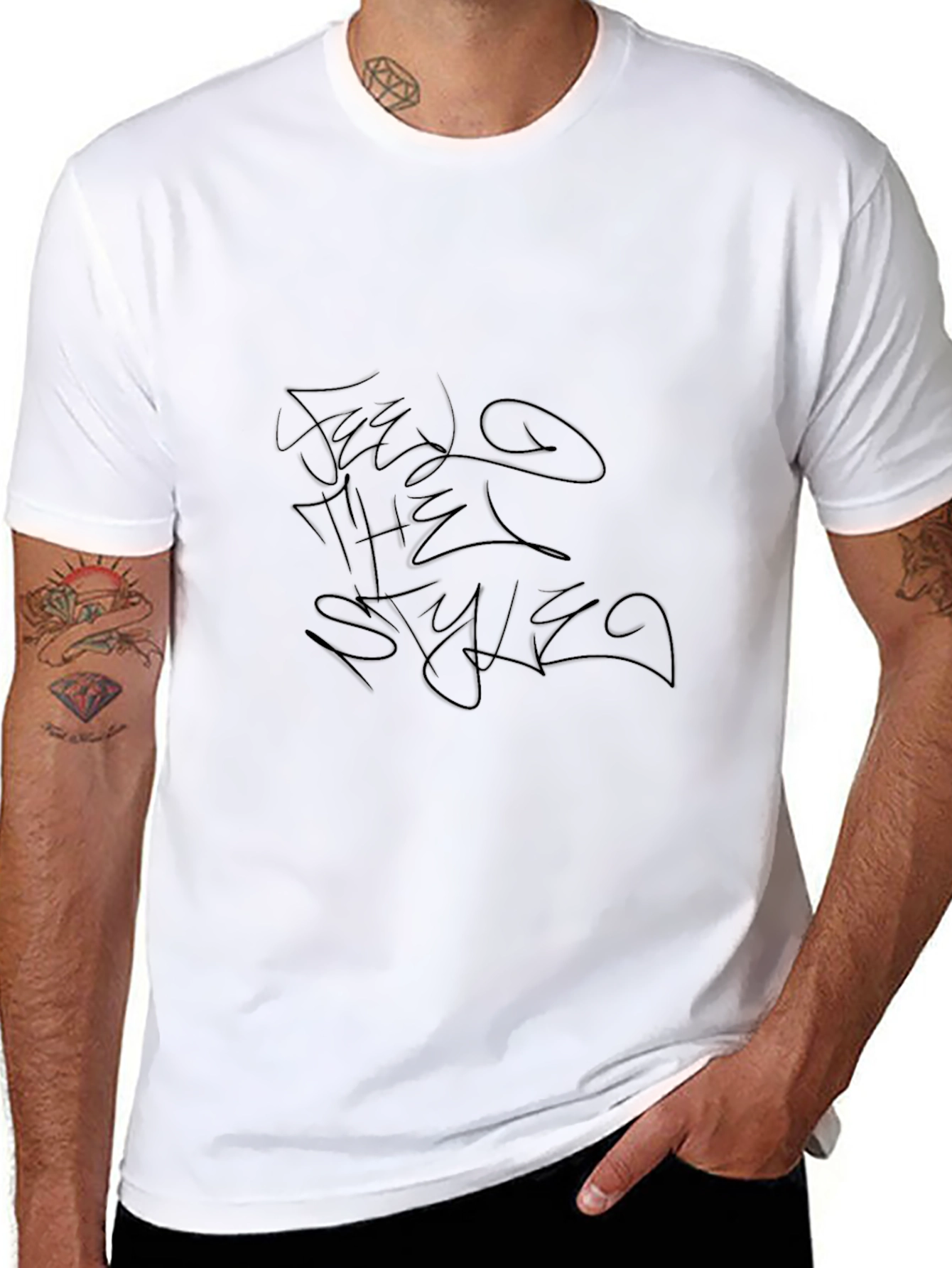 Mens Black Tee - Abstract Style Design