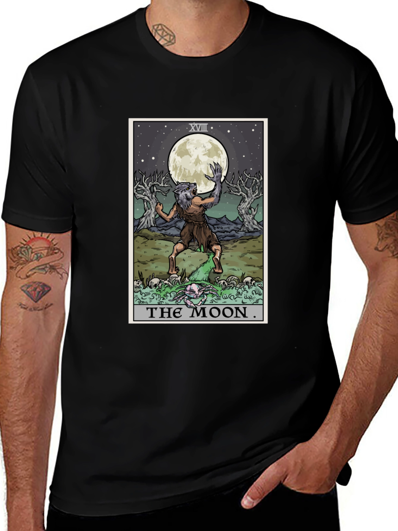 The Moon Tarot Card Werewolf Graphic Tee