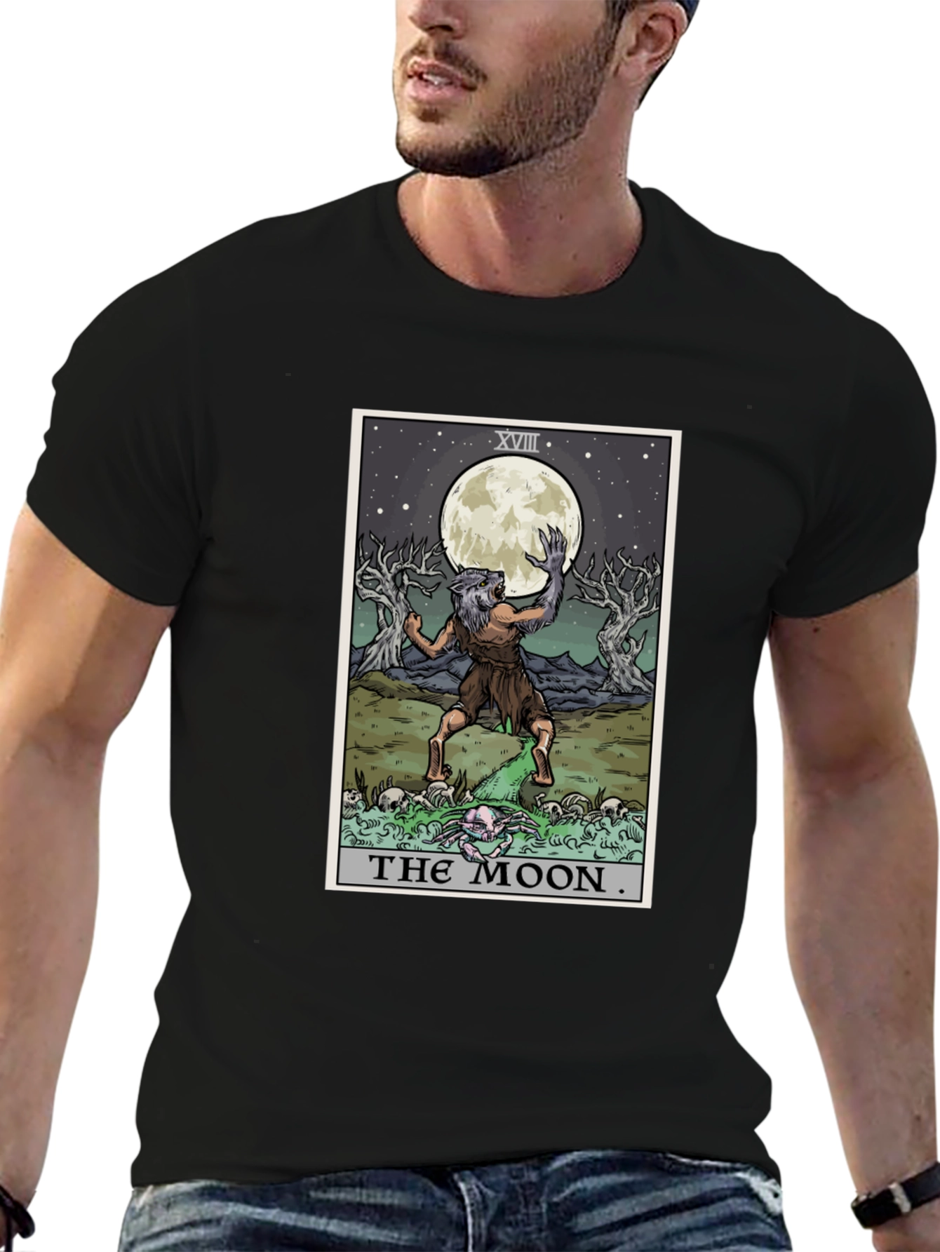 The Moon Tarot Card Werewolf Graphic Tee