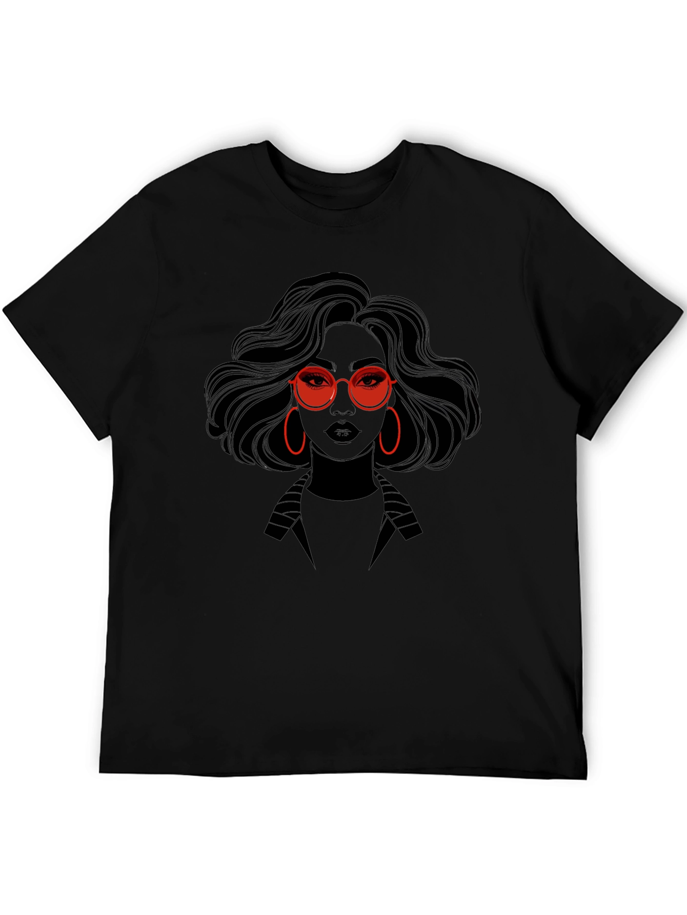 Stylish Graphic Print T-Shirt - Woman with Red Glasses