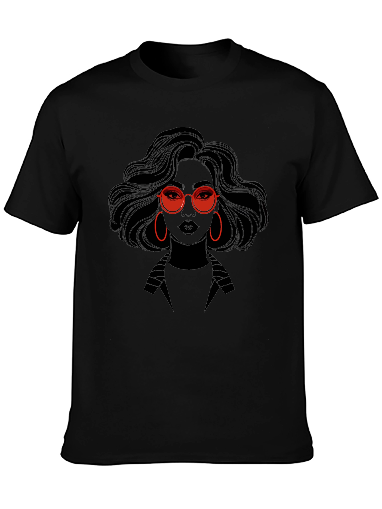 Stylish Graphic Print T-Shirt - Woman with Red Glasses