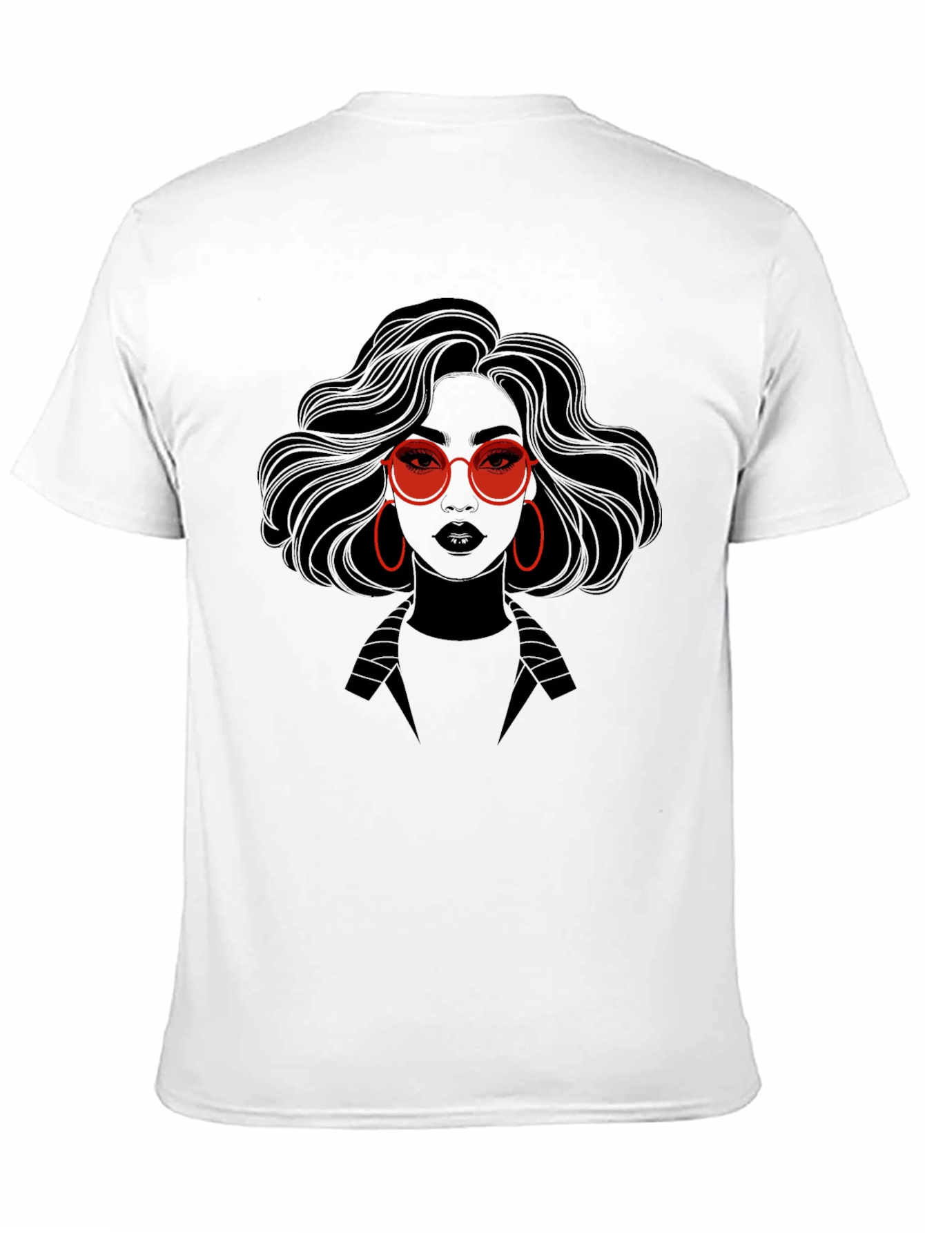 Stylish Graphic Print T-Shirt - Woman with Red Glasses