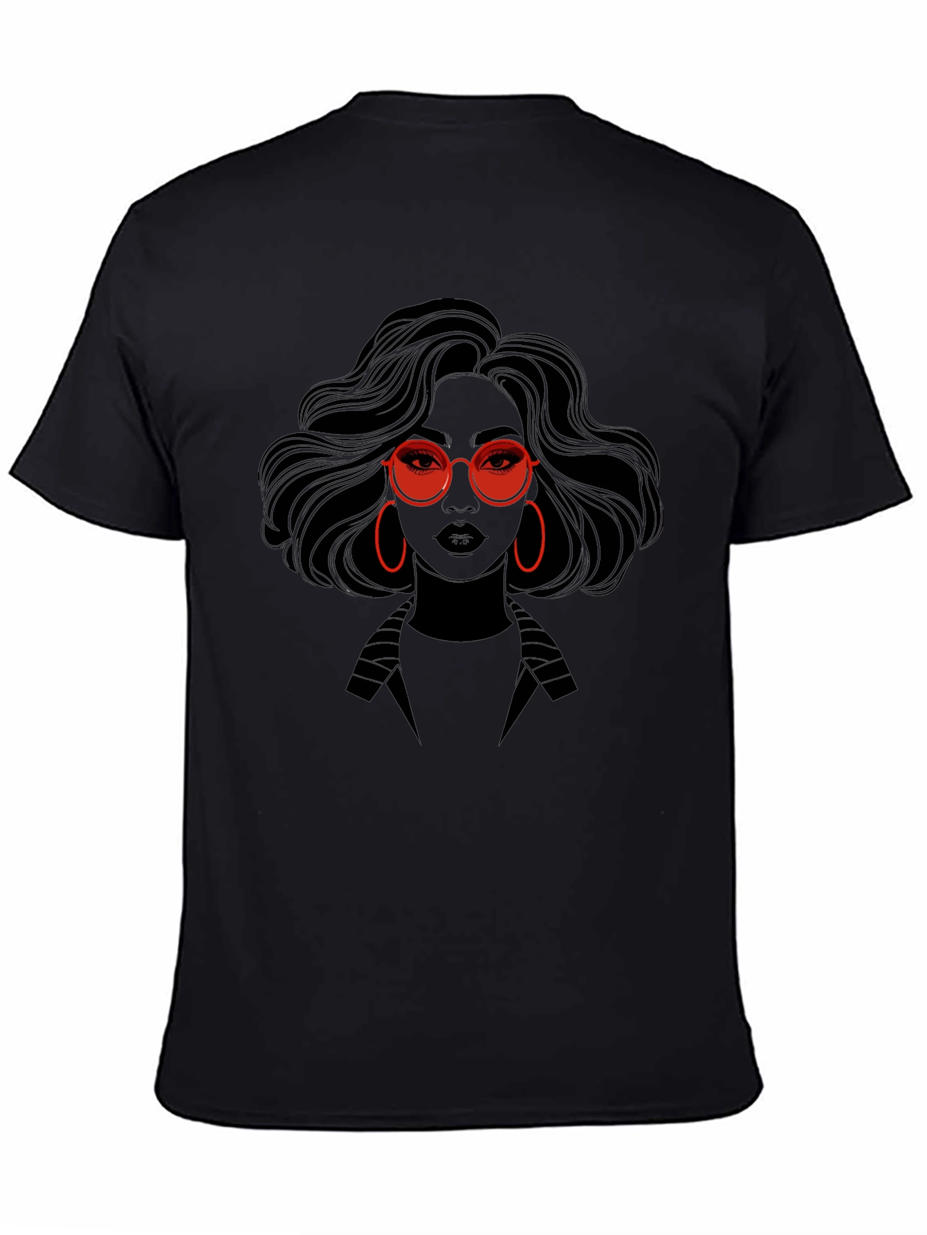 Stylish Graphic Print T-Shirt - Woman with Red Glasses