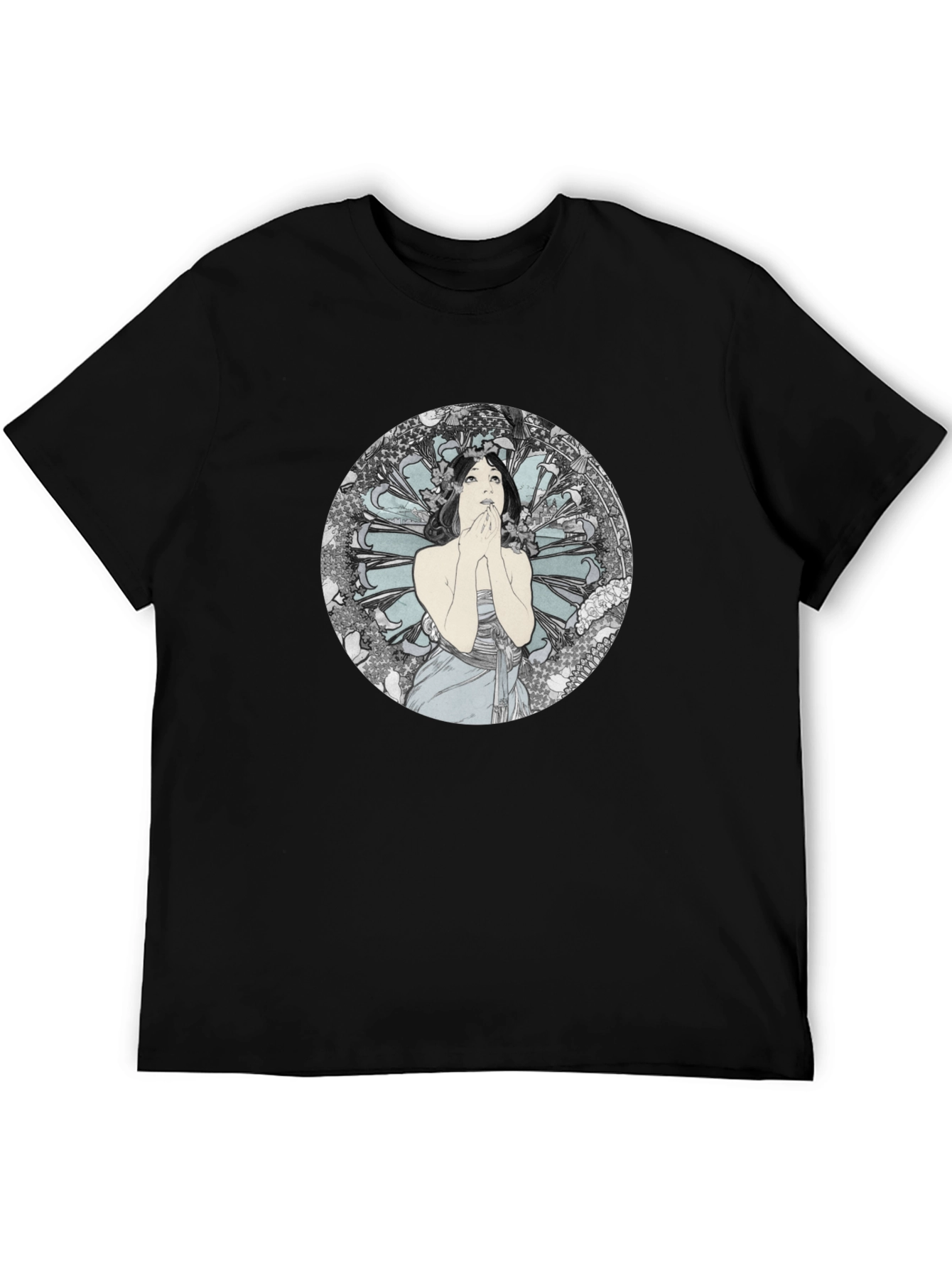 Art Nouveau Lady Graphic Black T-Shirt