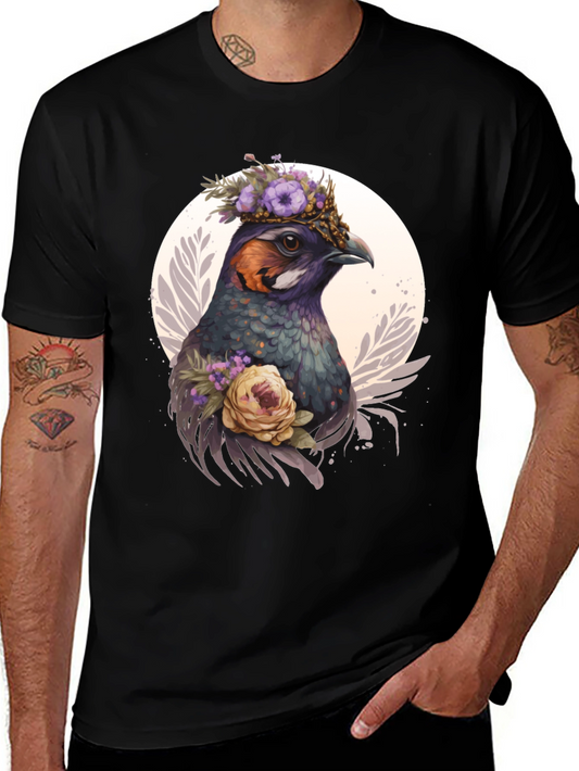 Floral Bird T-Shirt - Nature Inspired Graphic Tee