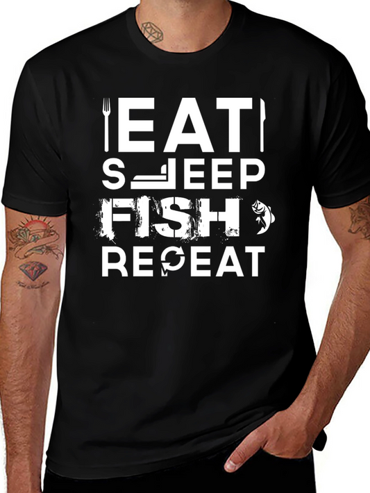 Eat Sleep Fish Repeat Graphic T-Shirt - Black