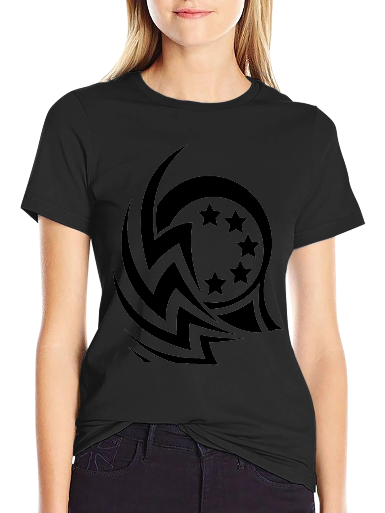 Stylish Black Tee with Tribal Star Design