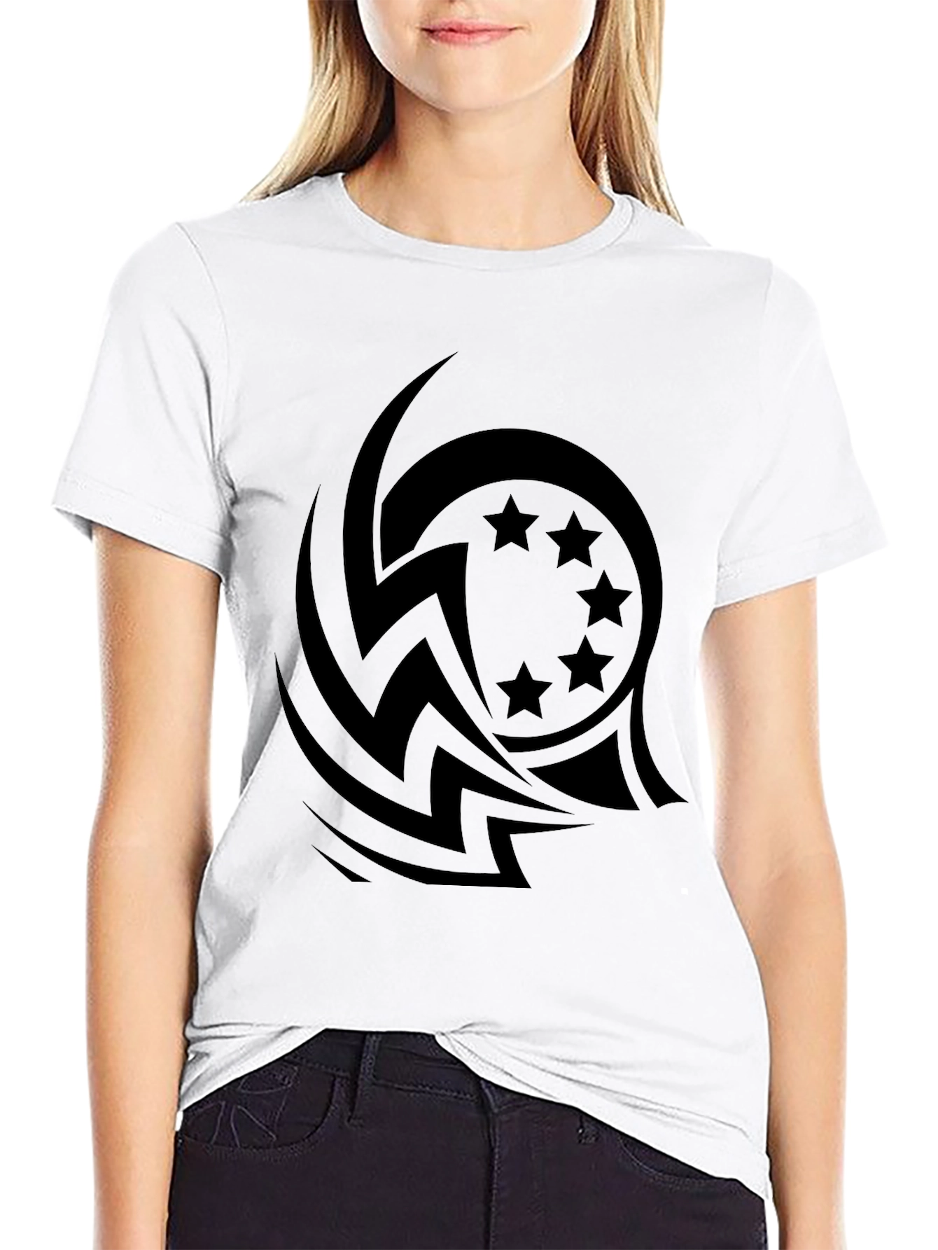 Stylish Black Tee with Tribal Star Design