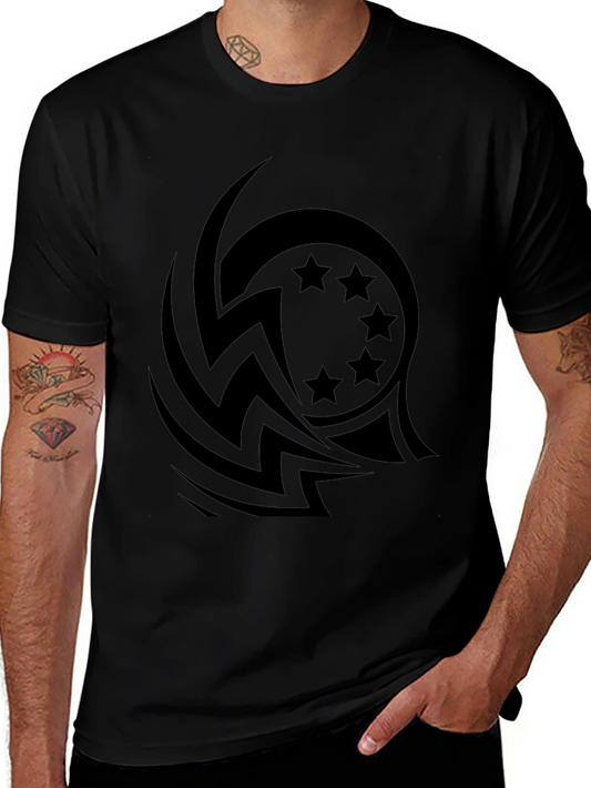 Stylish Black Tee with Tribal Star Design
