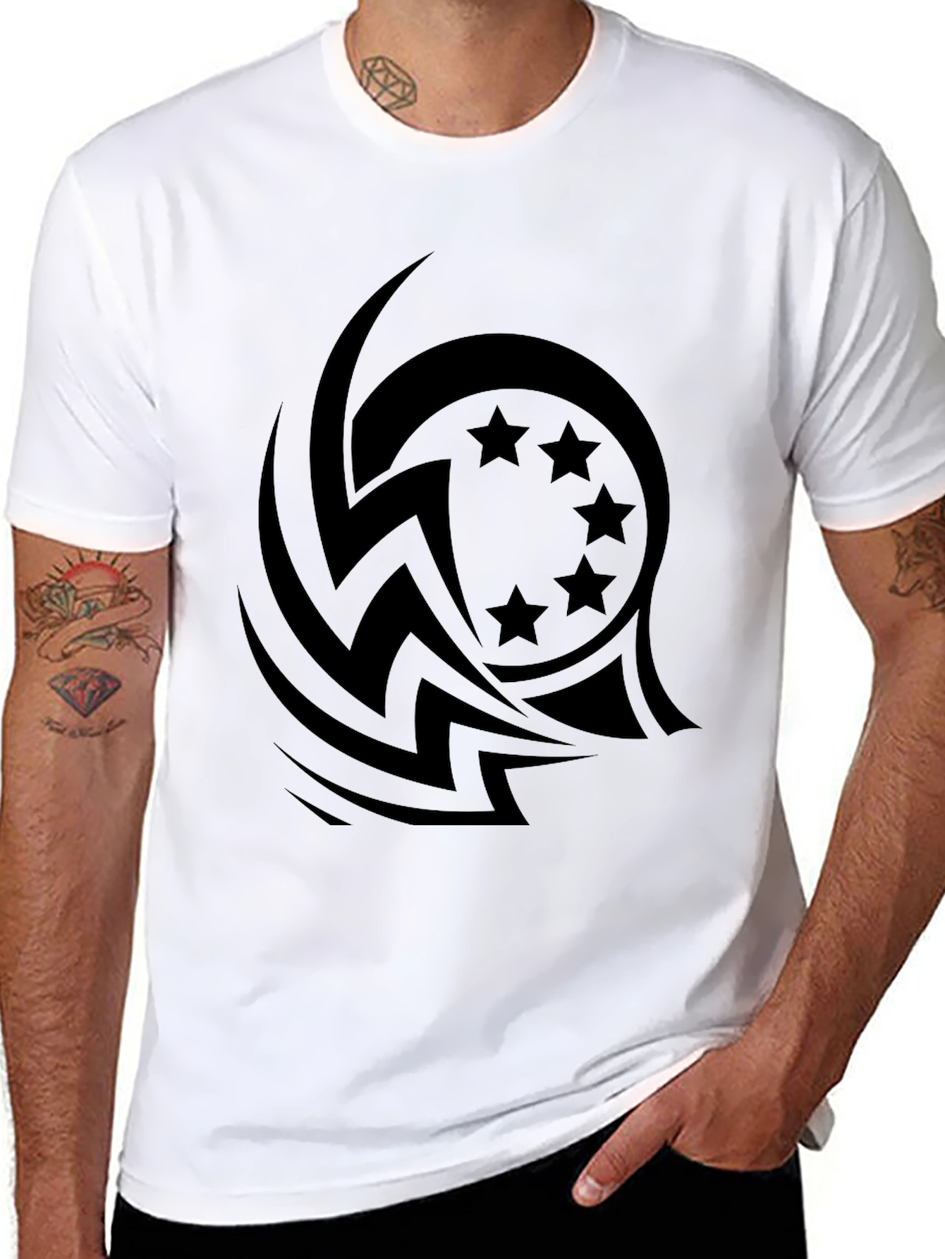 Stylish Black Tee with Tribal Star Design