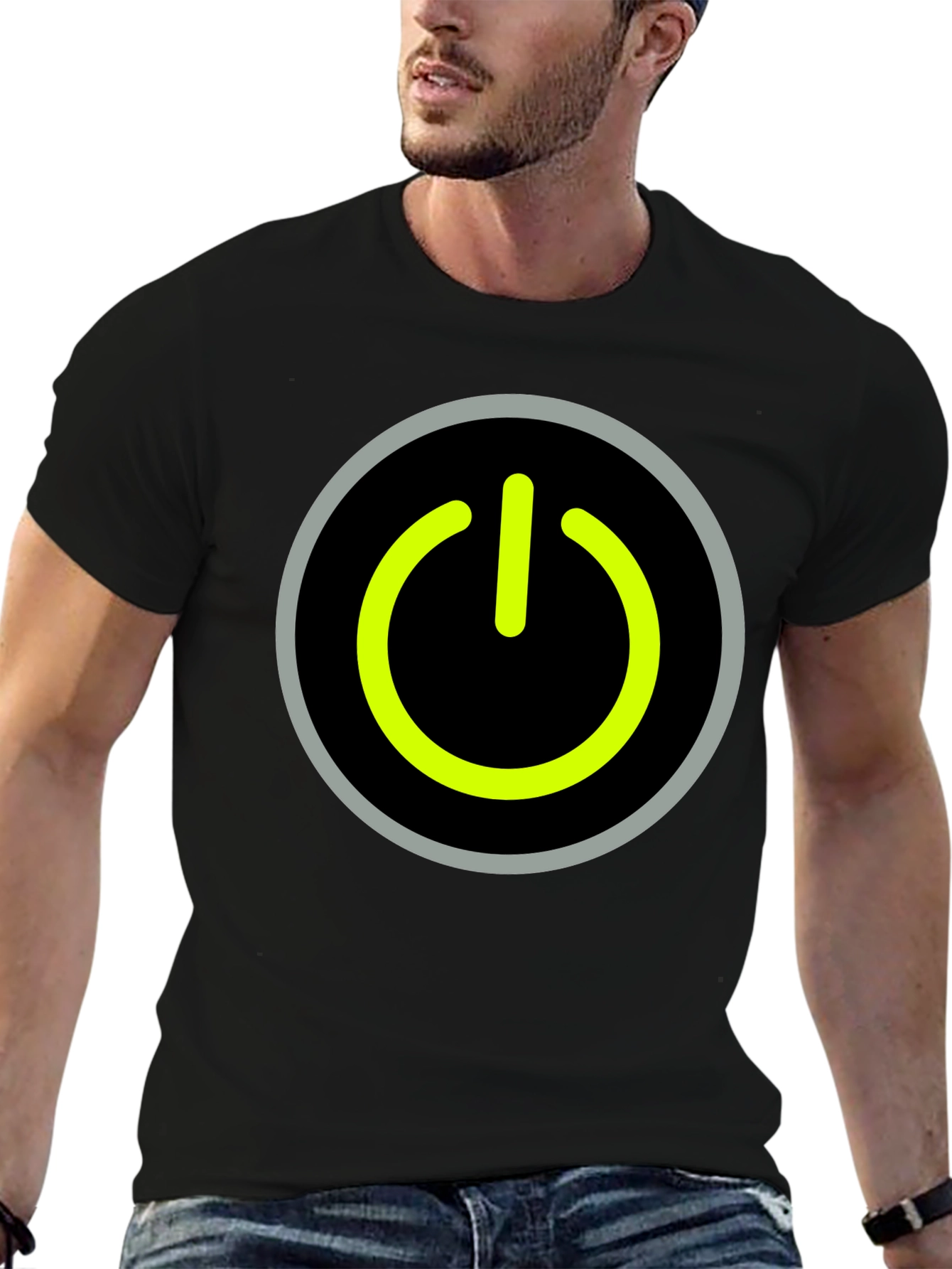 Power Button Graphic Tee - Black Cotton T-Shirt