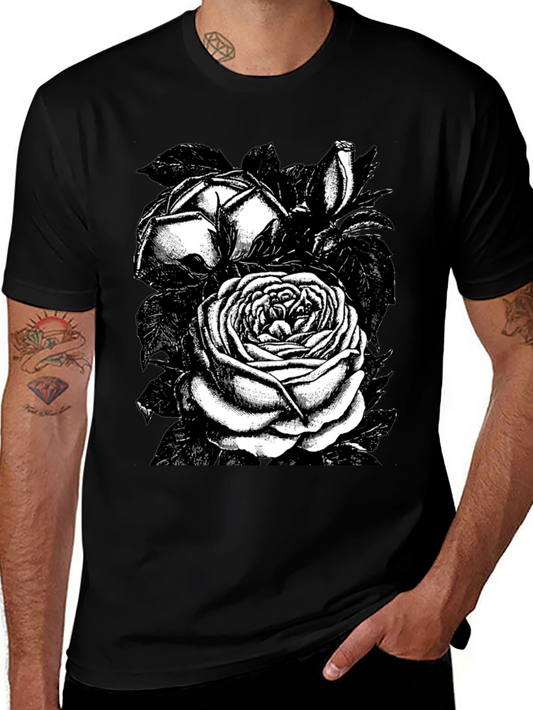 Black Rose Graphic Tee - Stylish Floral Design