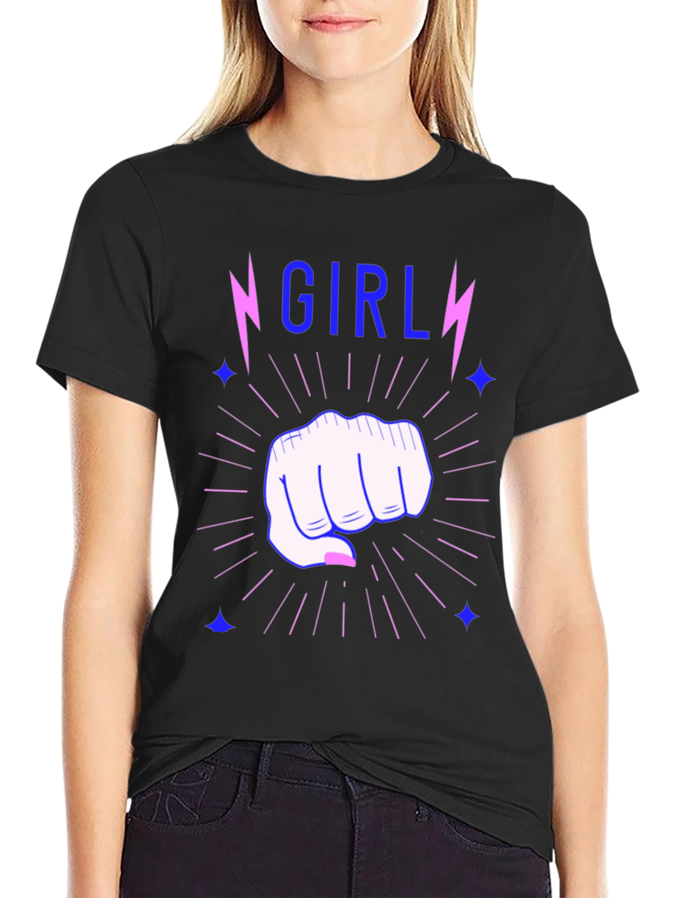 Girl Power Fist Tee - Lightning Bolt Graphic
