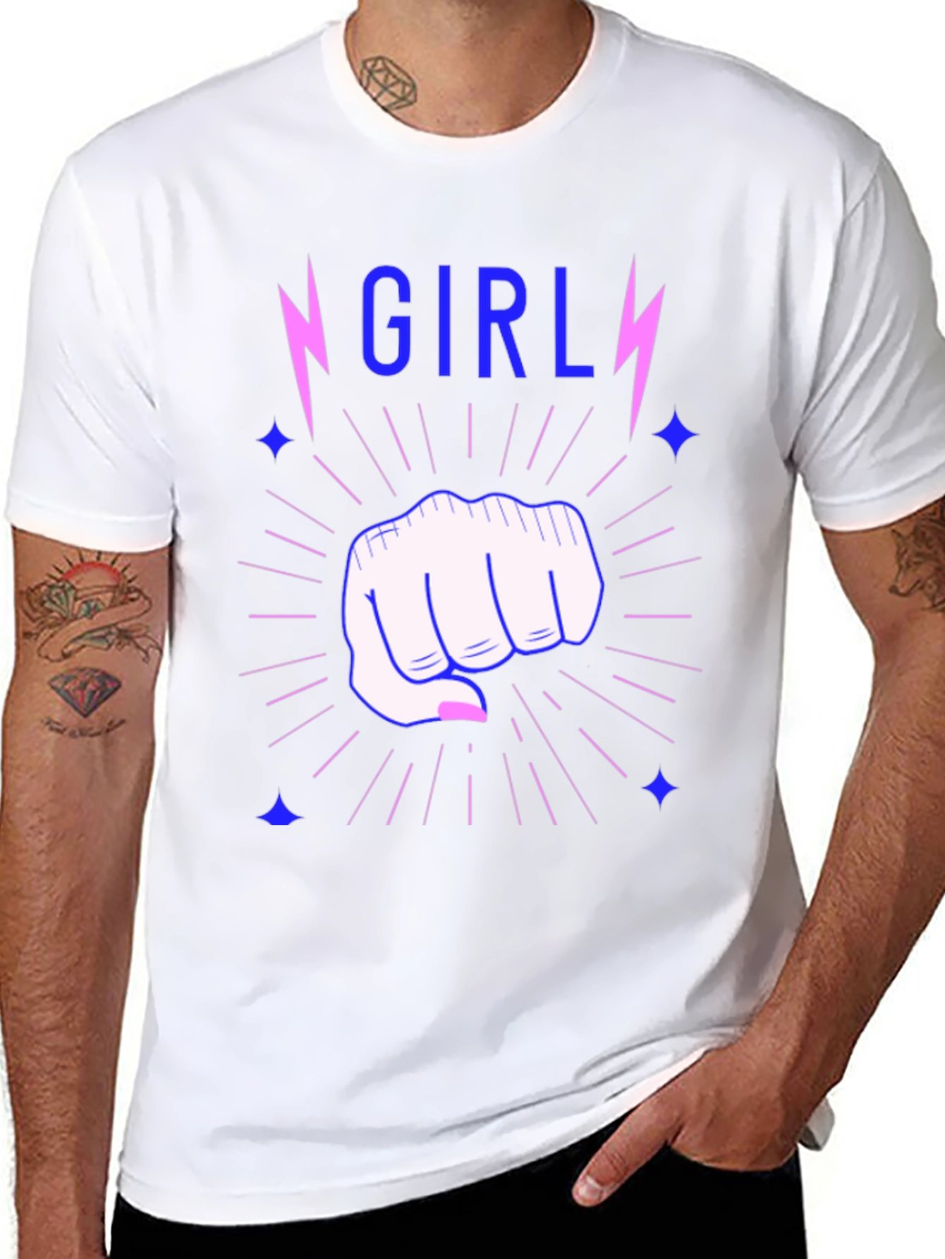 Girl Power Fist Tee - Lightning Bolt Graphic