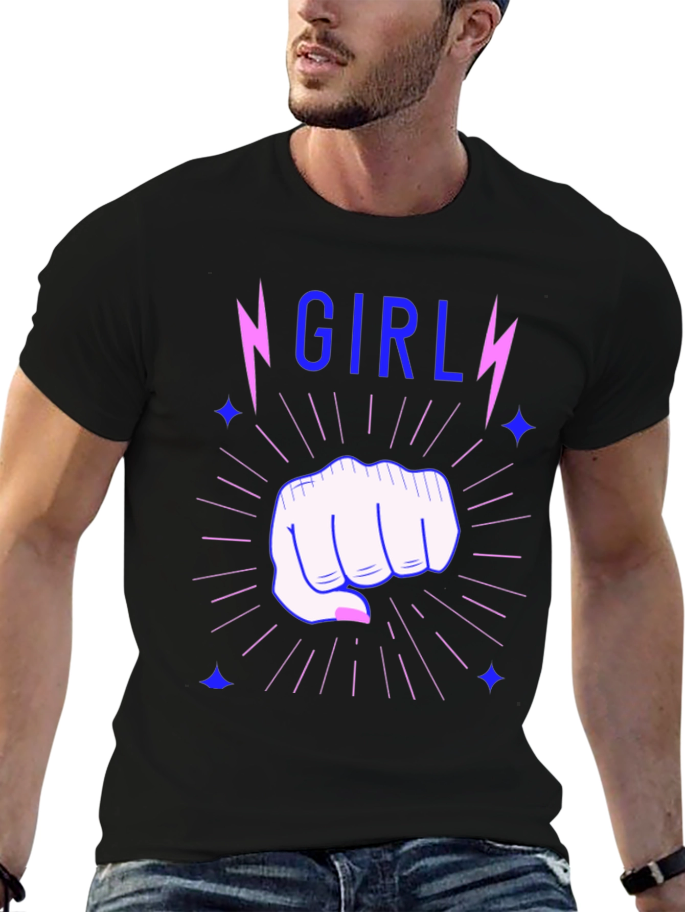 Girl Power Fist Tee - Lightning Bolt Graphic