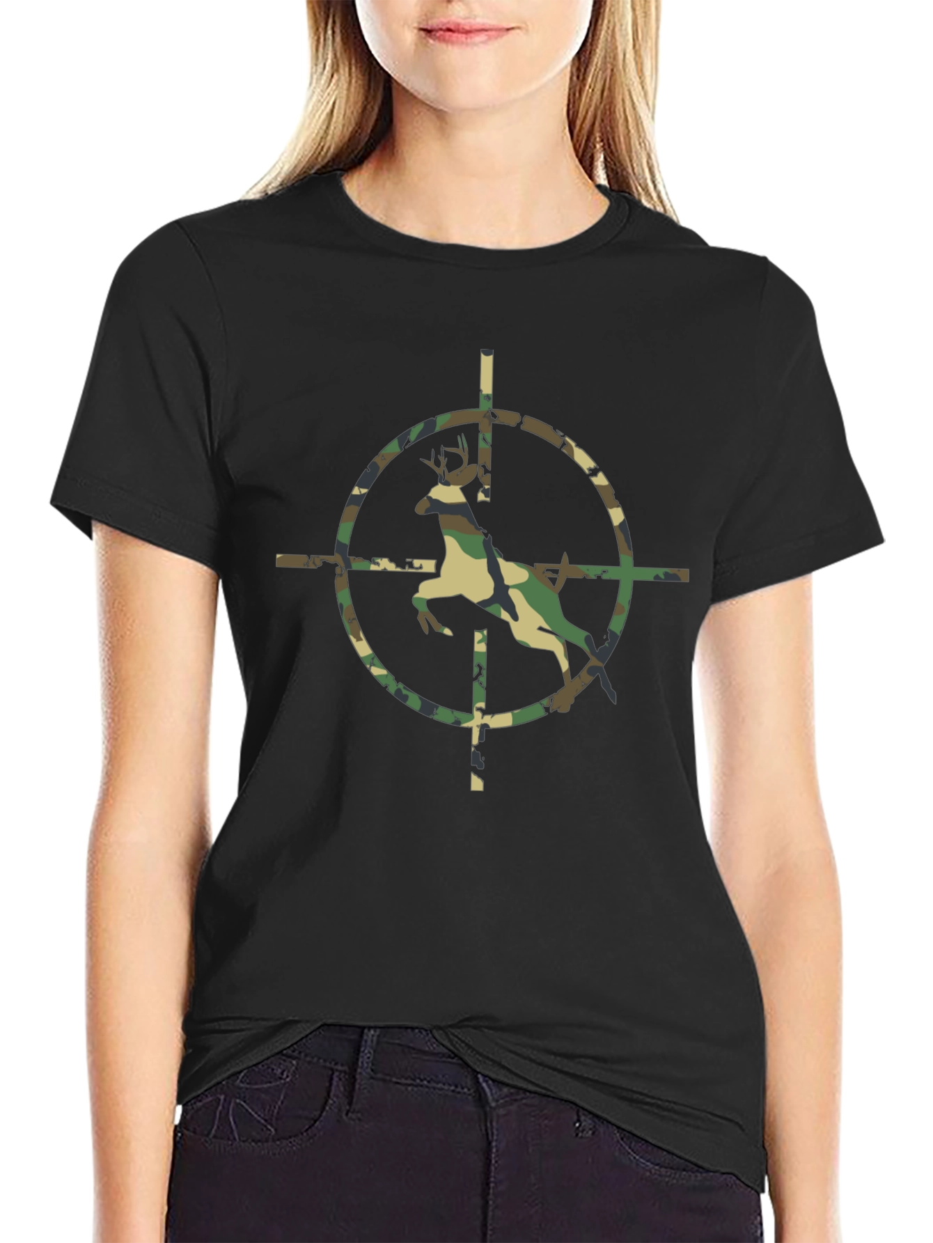 Camouflage Deer Target Black T-Shirt