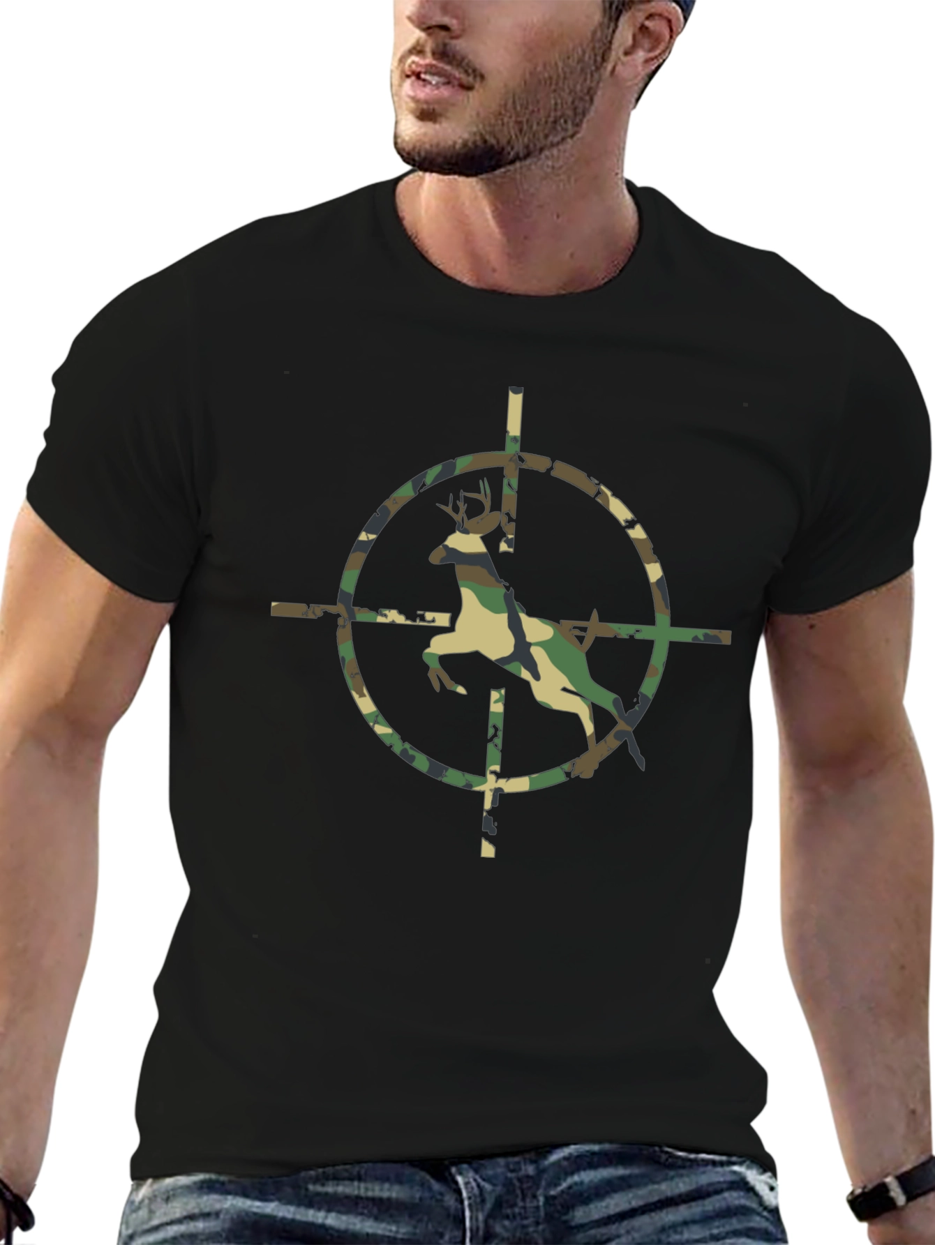 Camouflage Deer Target Black T-Shirt