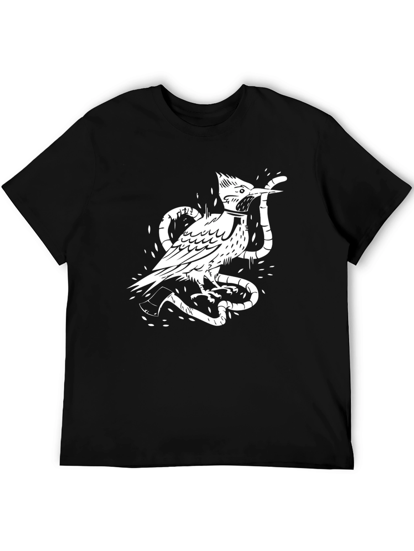 Bird and Snake Graphic Tee - Black Cotton Shirt