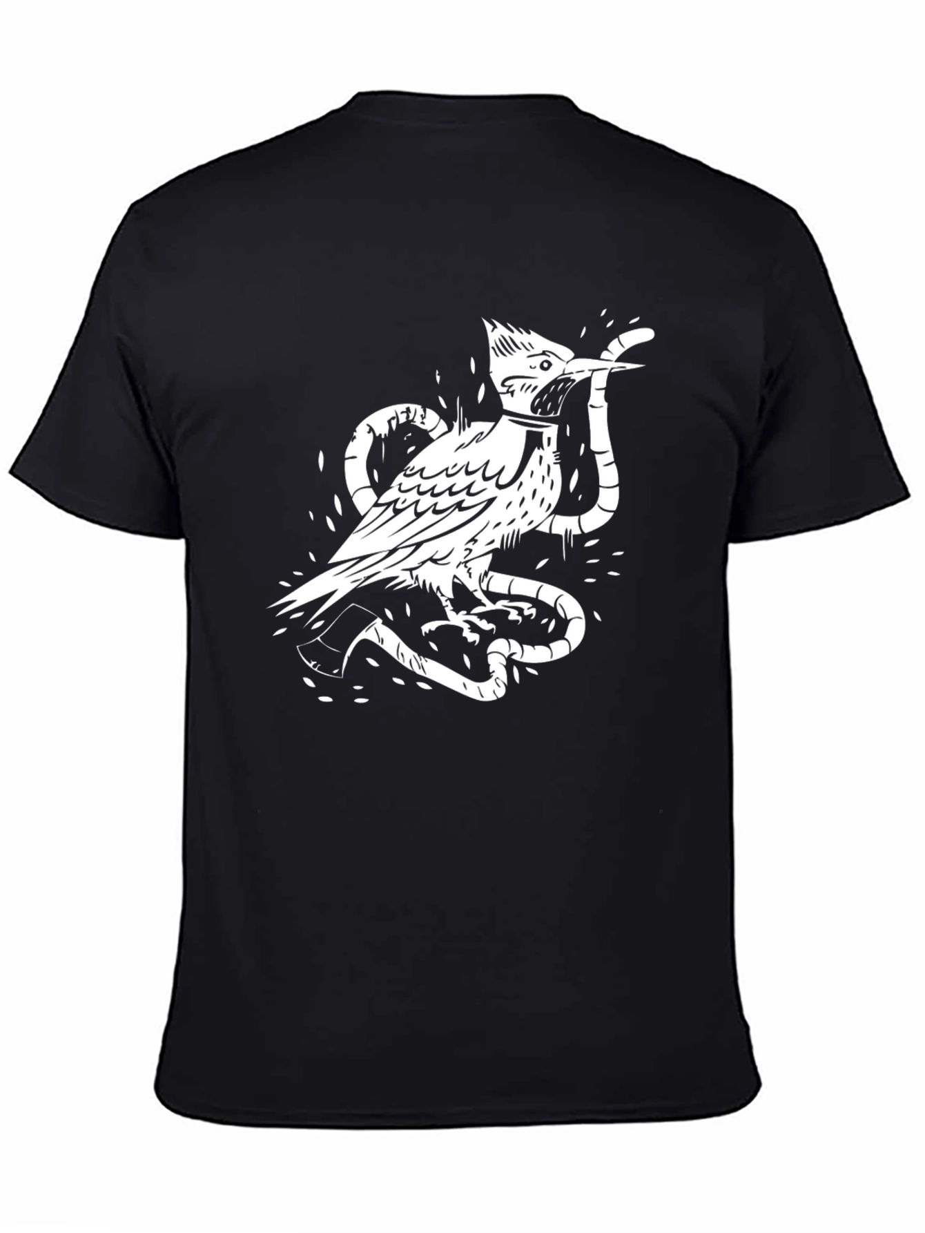 Bird and Snake Graphic Tee - Black Cotton Shirt