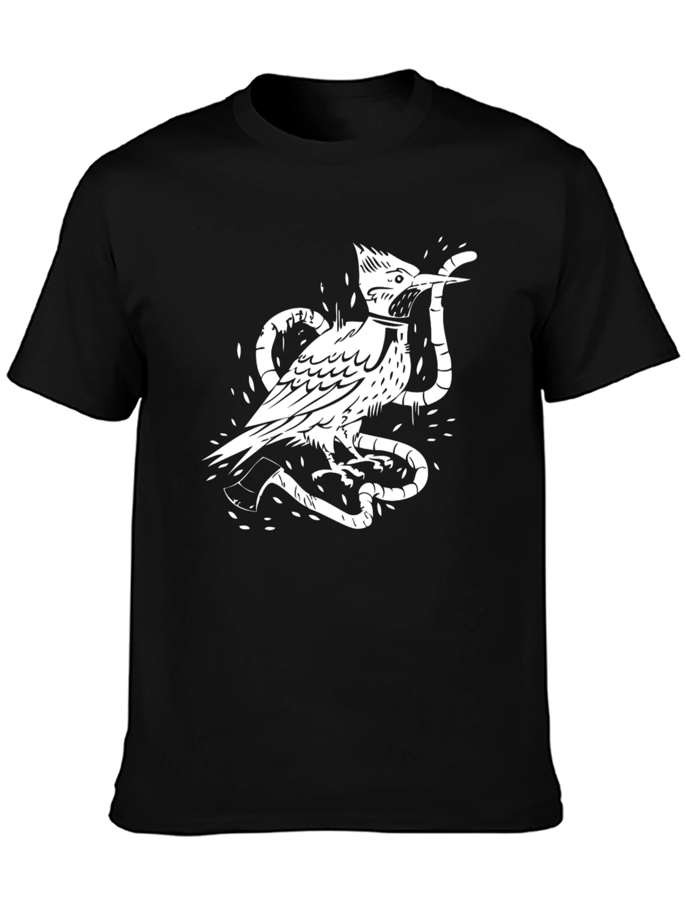 Bird and Snake Graphic Tee - Black Cotton Shirt