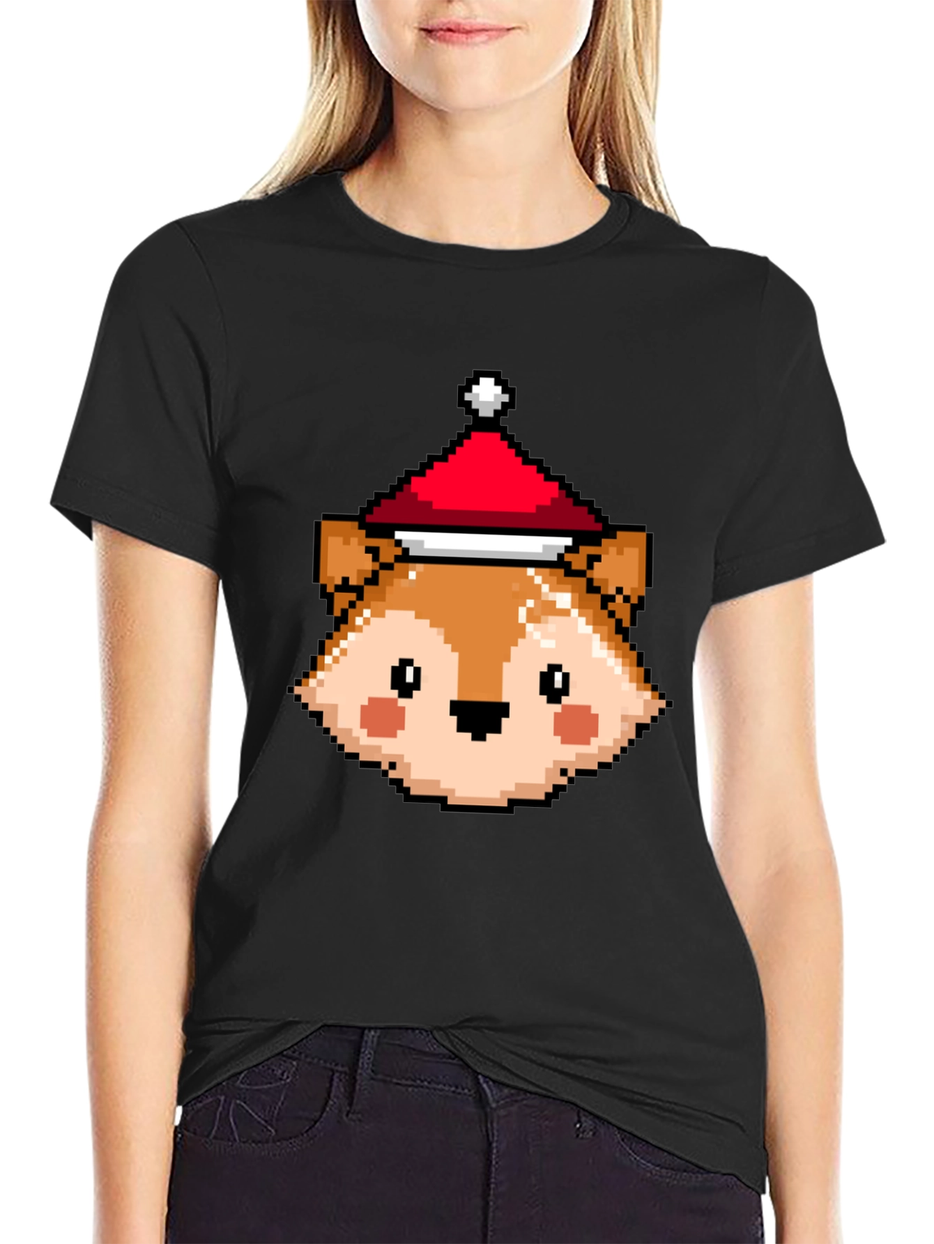 Pixel Fox with Santa Hat T-Shirt
