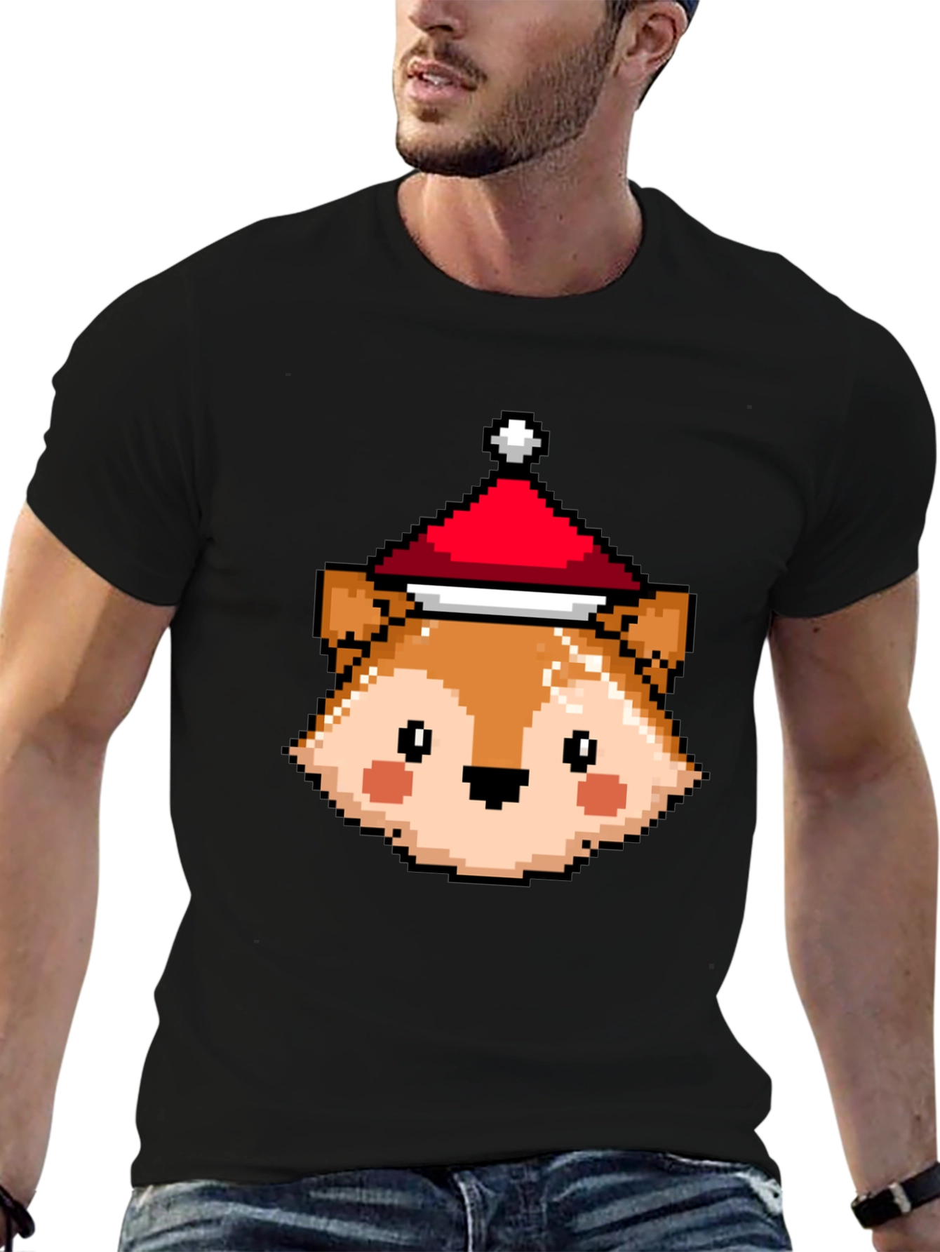 Pixel Fox with Santa Hat T-Shirt