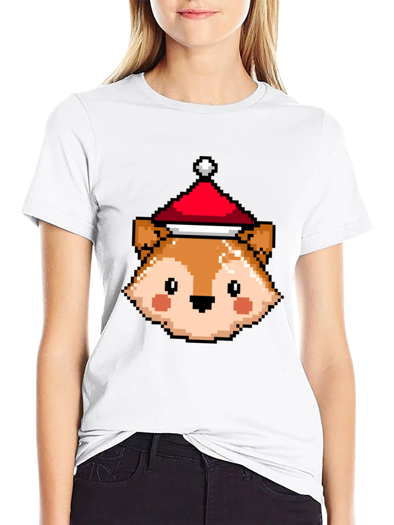 Pixel Fox with Santa Hat T-Shirt