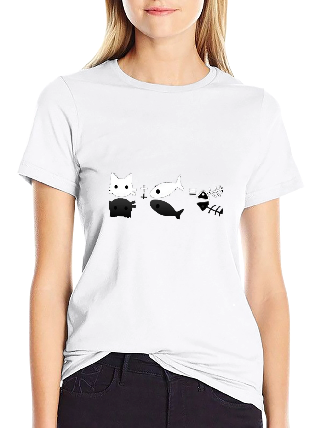 Cat + Fish = Bones Black T-Shirt