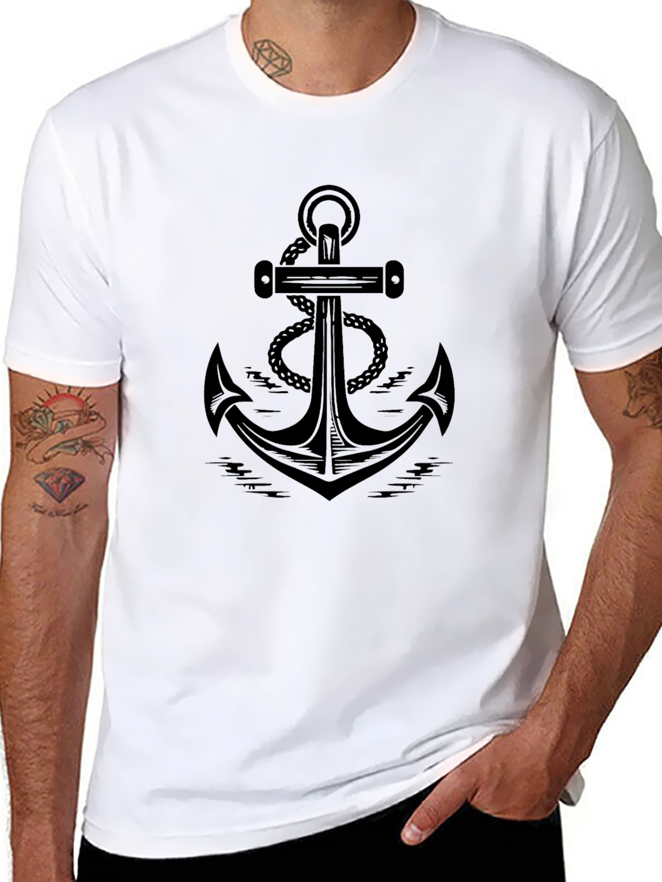 Black Anchor Graphic Tee - Nautical Style
