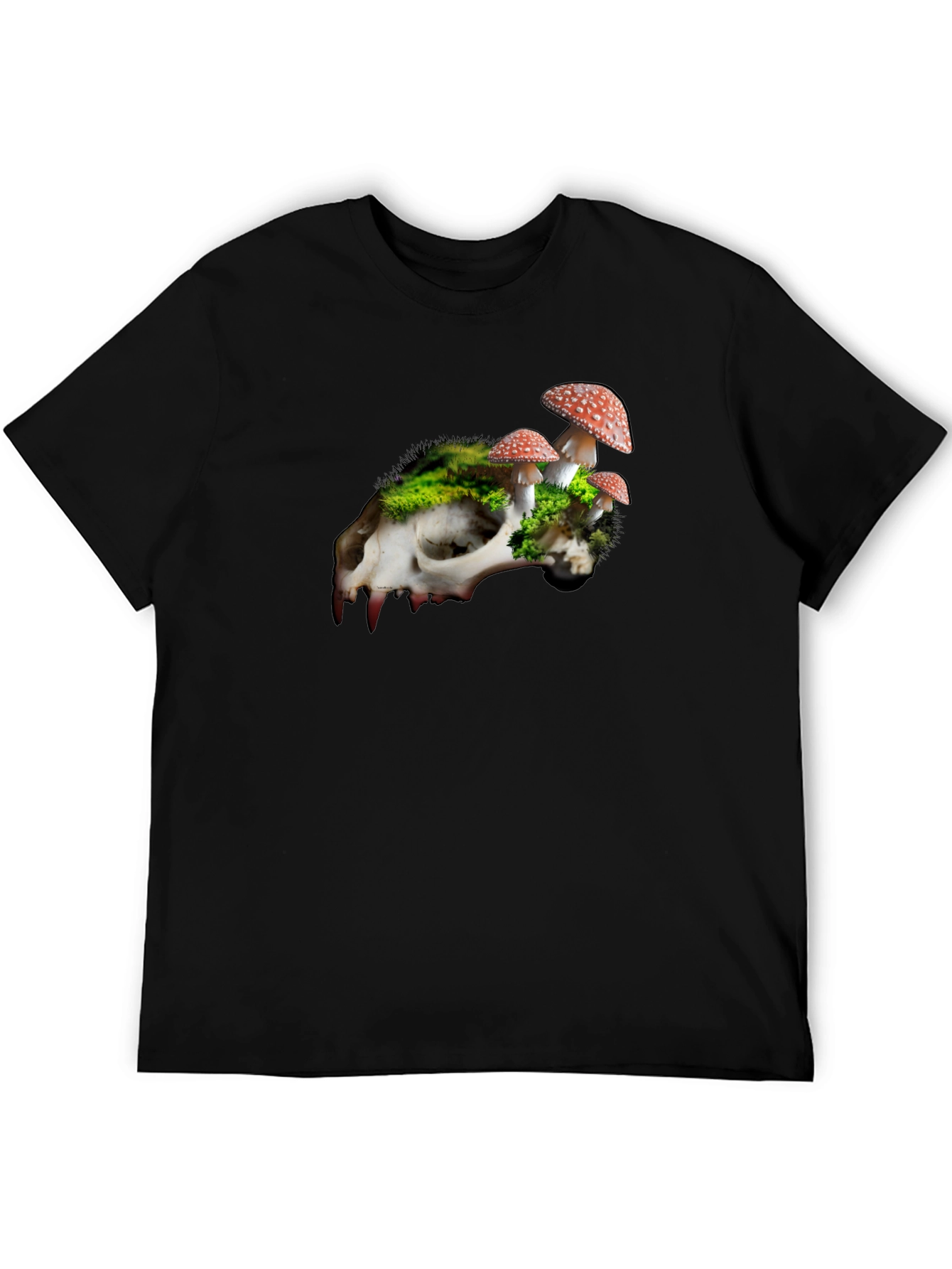Skull & Mushroom Graphic Tee - Unique Nature Design