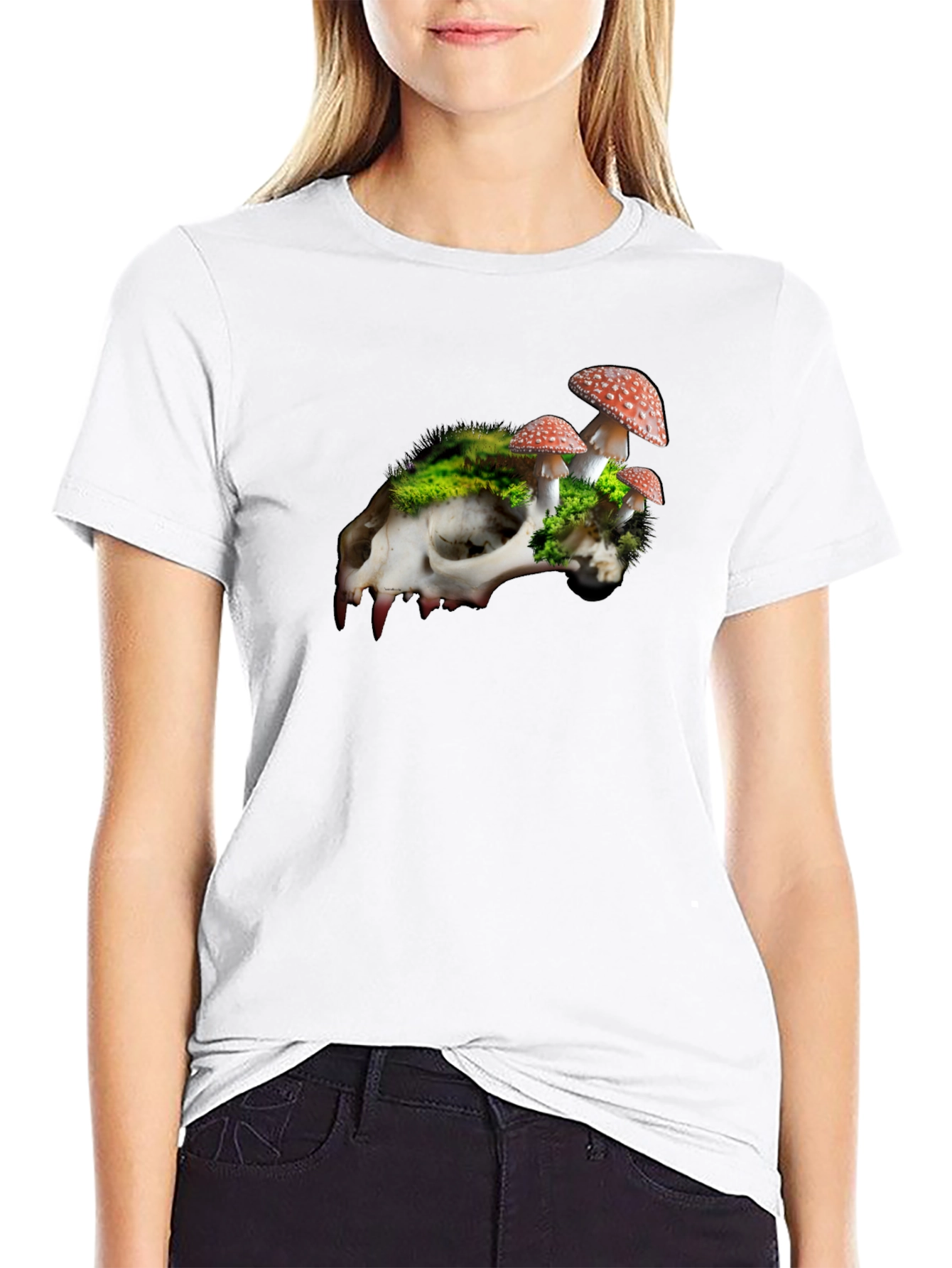 Skull & Mushroom Graphic Tee - Unique Nature Design