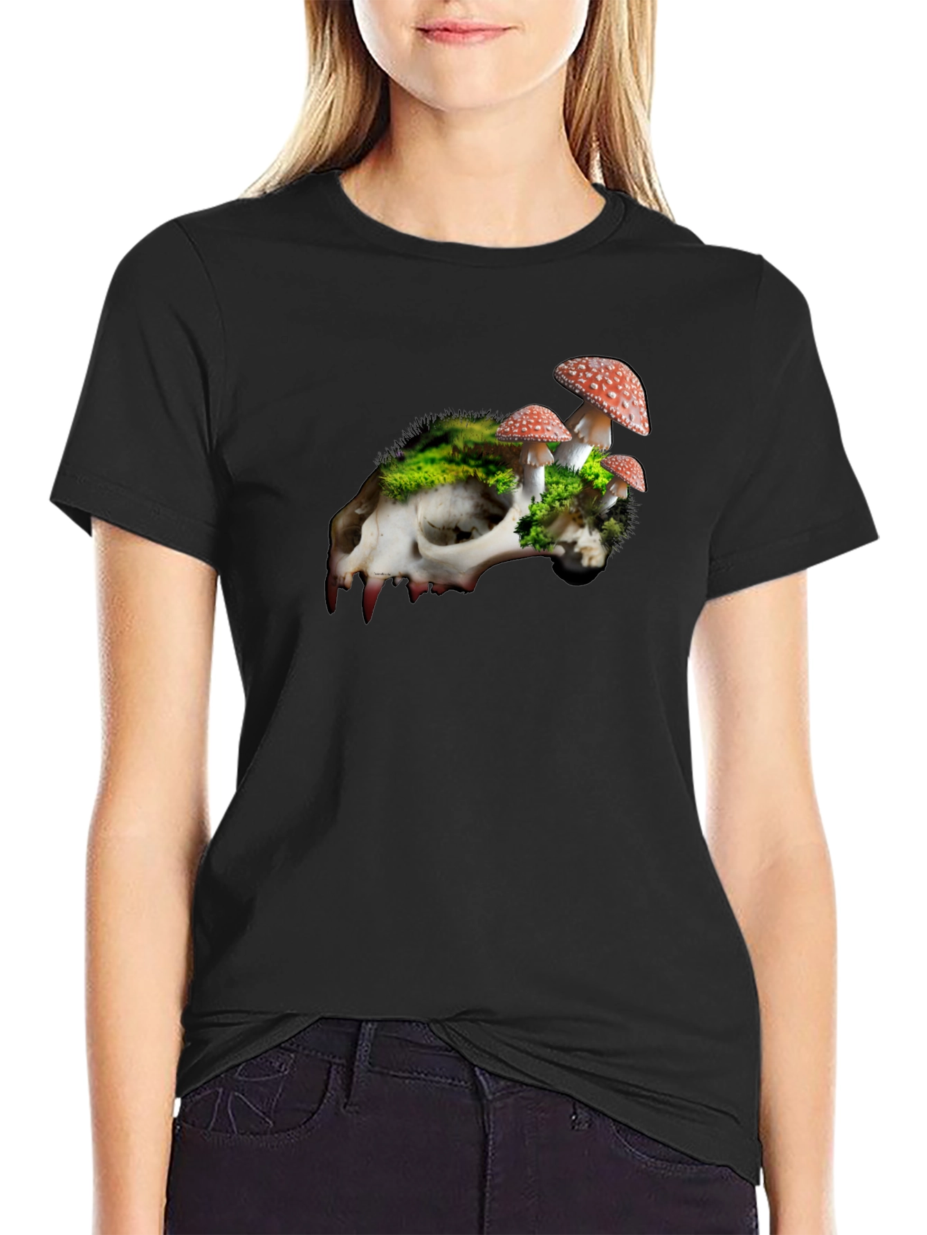 Skull & Mushroom Graphic Tee - Unique Nature Design