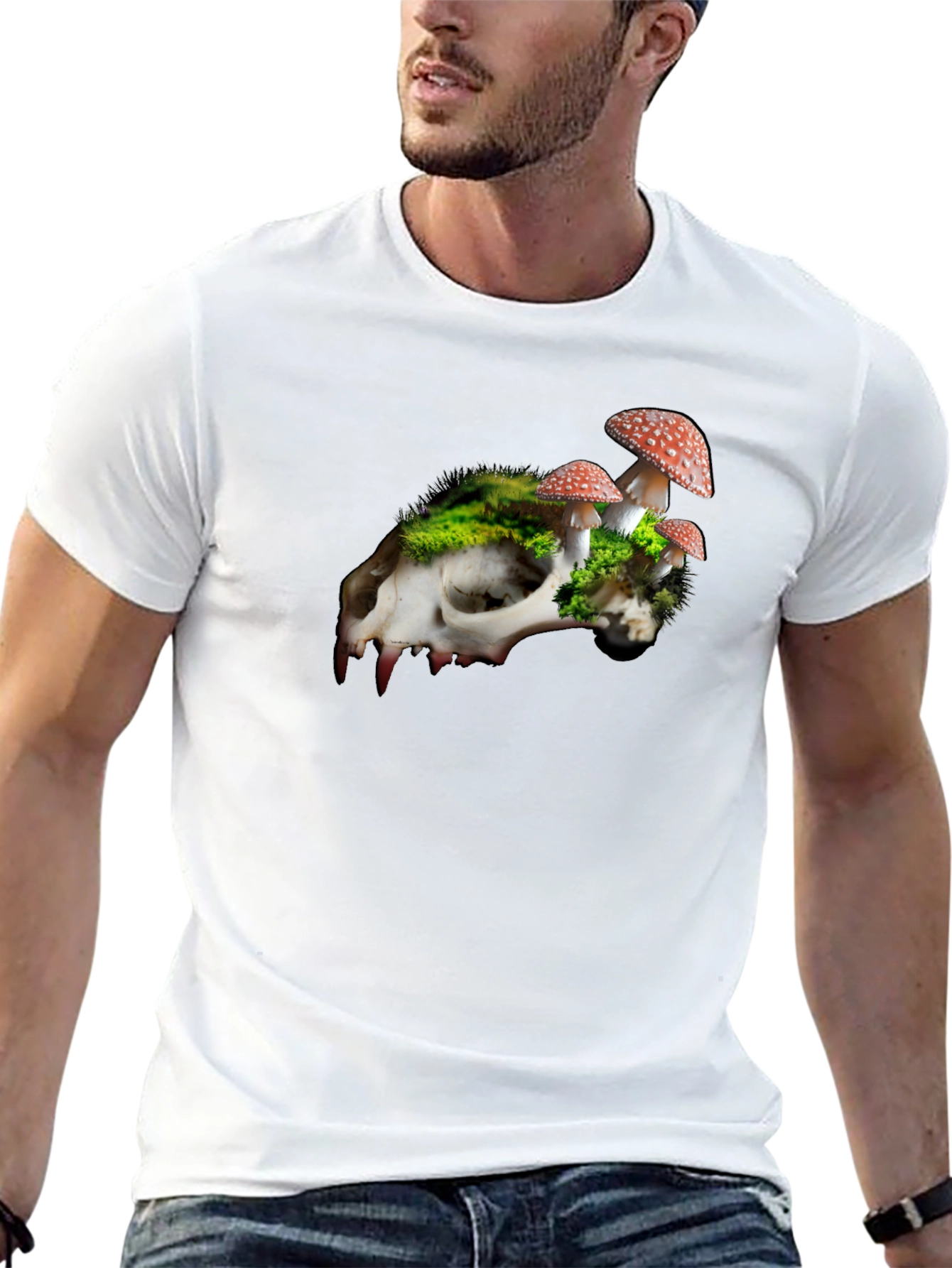 Skull & Mushroom Graphic Tee - Unique Nature Design