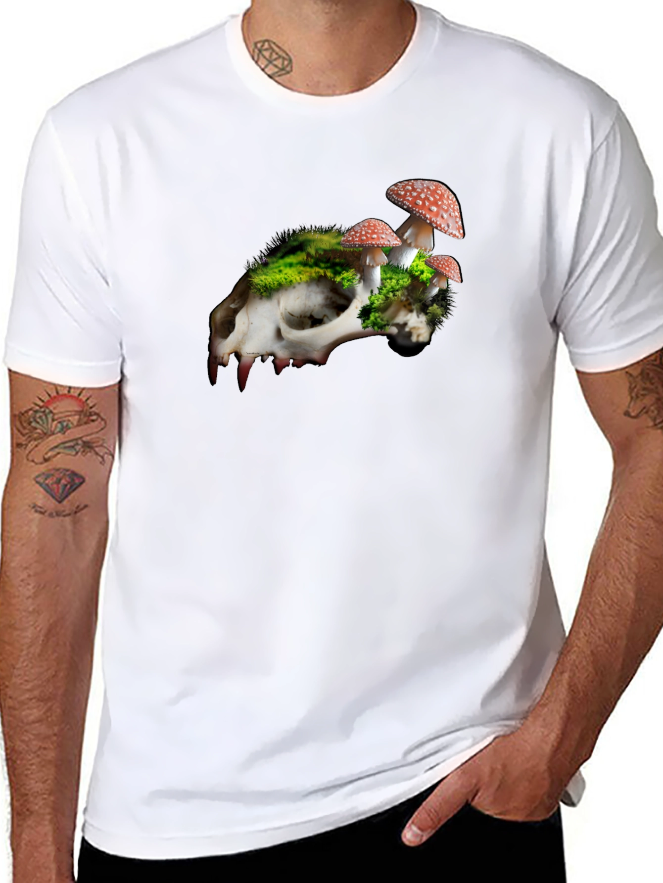 Skull & Mushroom Graphic Tee - Unique Nature Design