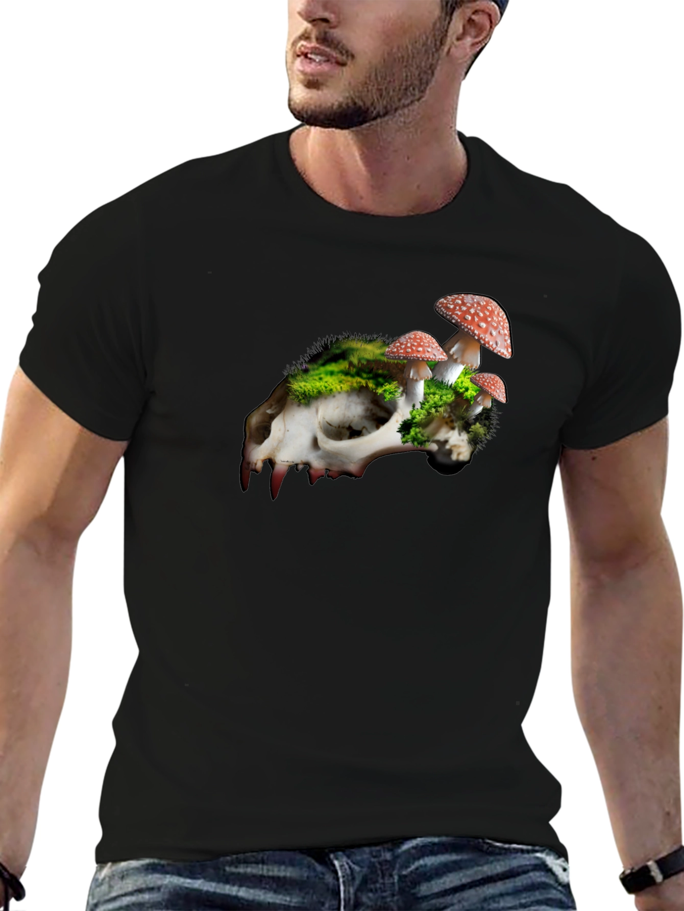 Skull & Mushroom Graphic Tee - Unique Nature Design