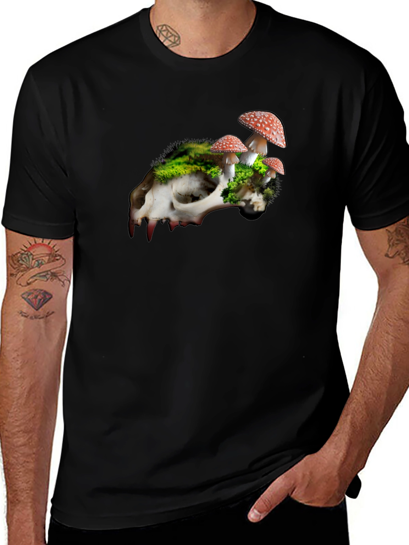 Skull & Mushroom Graphic Tee - Unique Nature Design